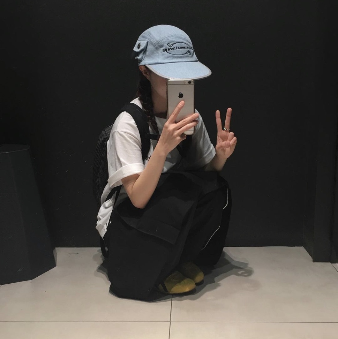 Problemallways Logo Denim Pocket Camp Cap SkyBlue 착용 스타일 - 1