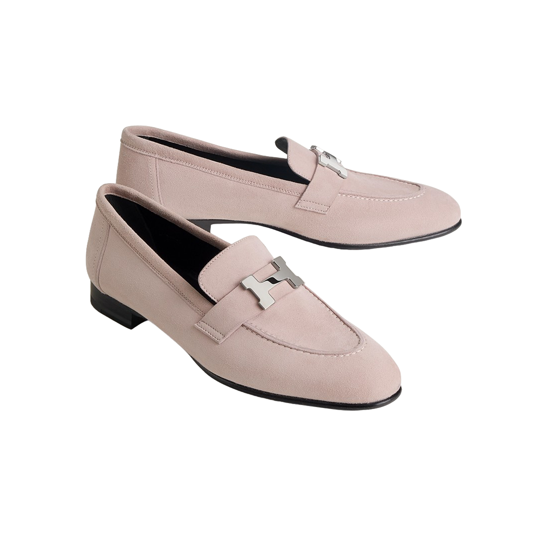 (W) 에르메스 파리 로퍼 스웨이드 고트스킨 & 팔라듐 하드웨어 로즈 포슬렌((W) Hermes Paris Loafers Suede Goatskin & Palladium Rose Porcelaine) - 3