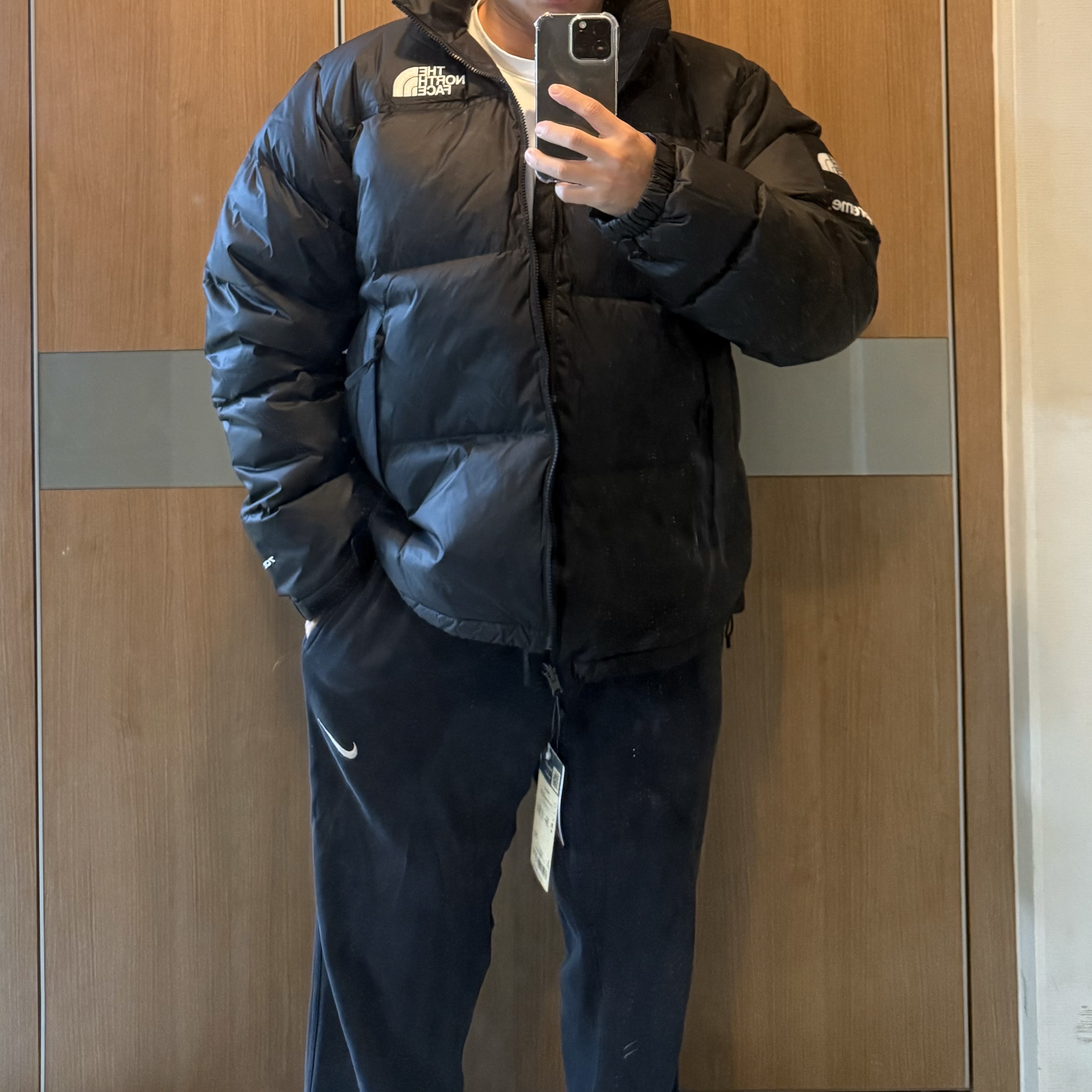 Supreme x The North Face Nuptse Jacket Black - 24FW 착용 스타일