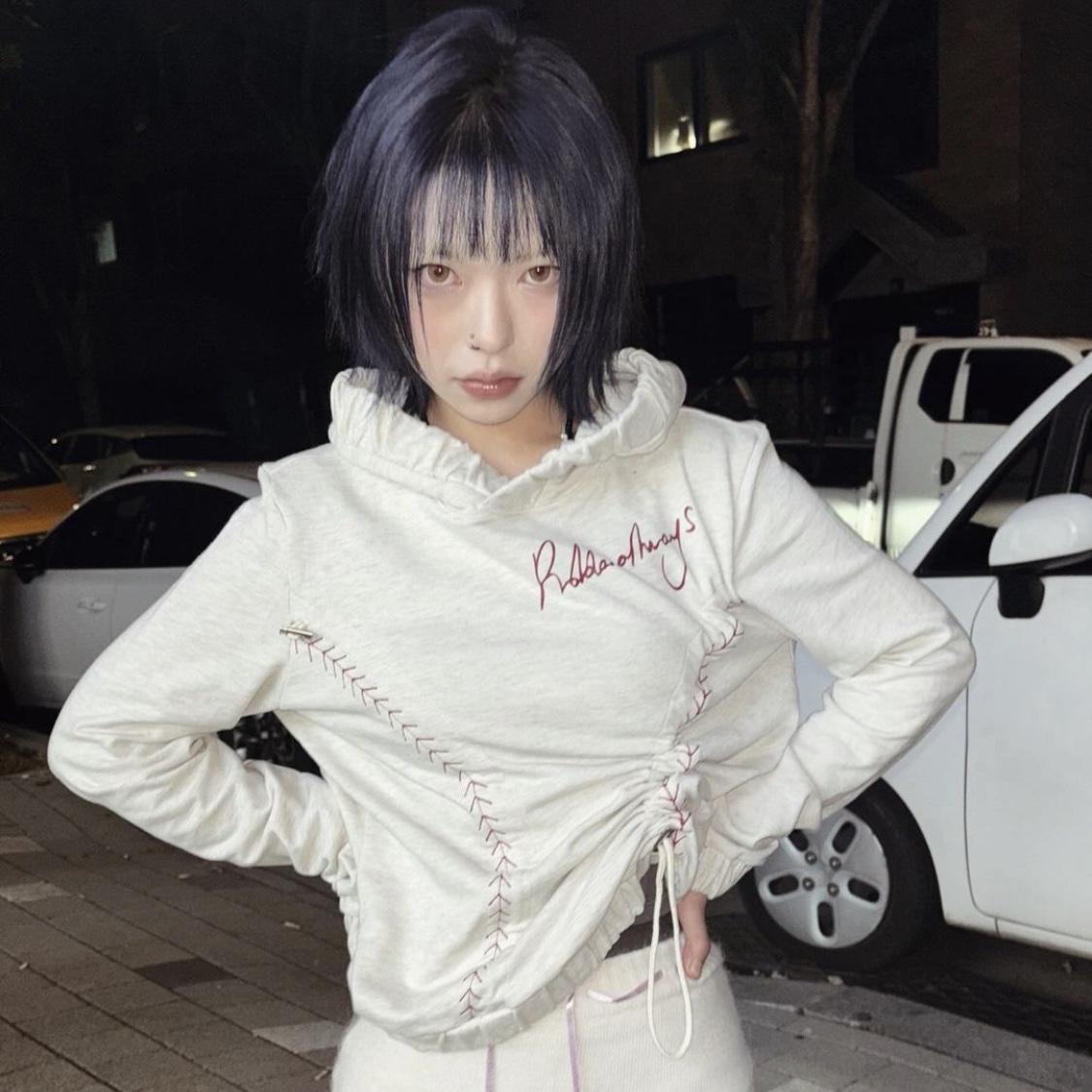 Problemallways Baseball Shirring Hoodie Oatmeal 착용 스타일 - 3