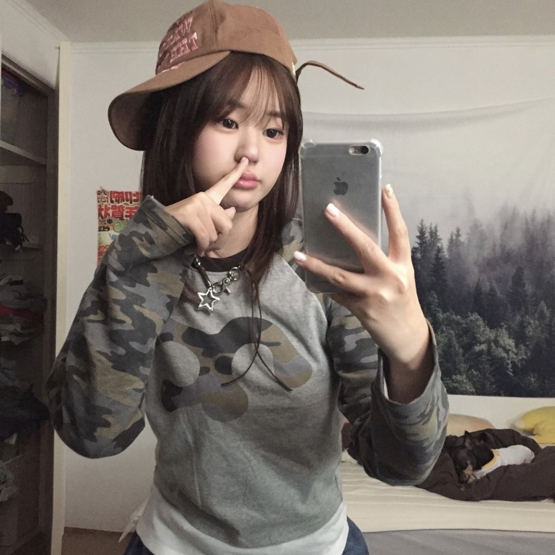Problemallways Watch Out Cotton Ball Cap Brown 착용 스타일 - 2
