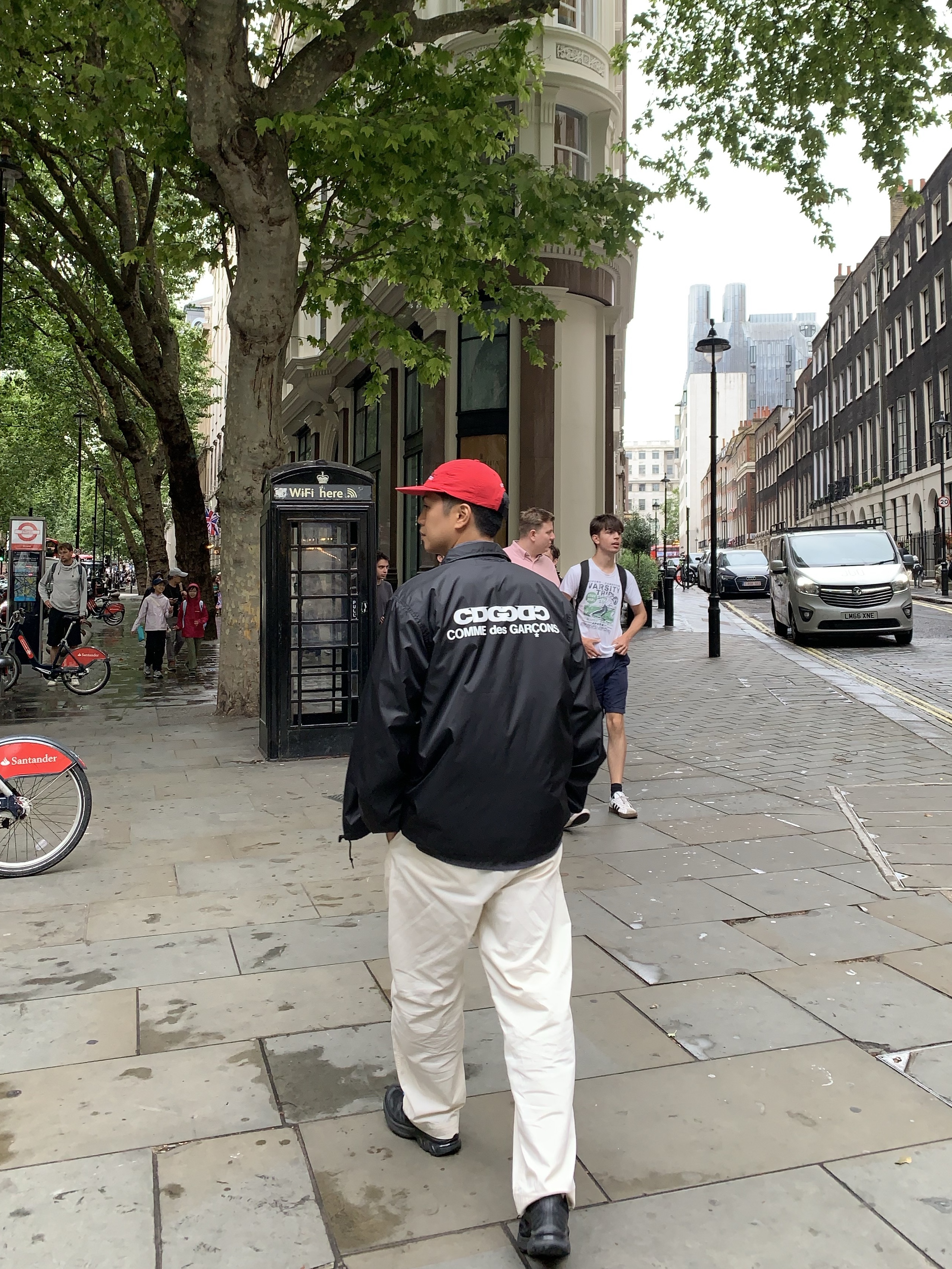 CDG Logo Coach Jacket Black, Salomon XT-6 ADV Black 착용 스타일 - 1