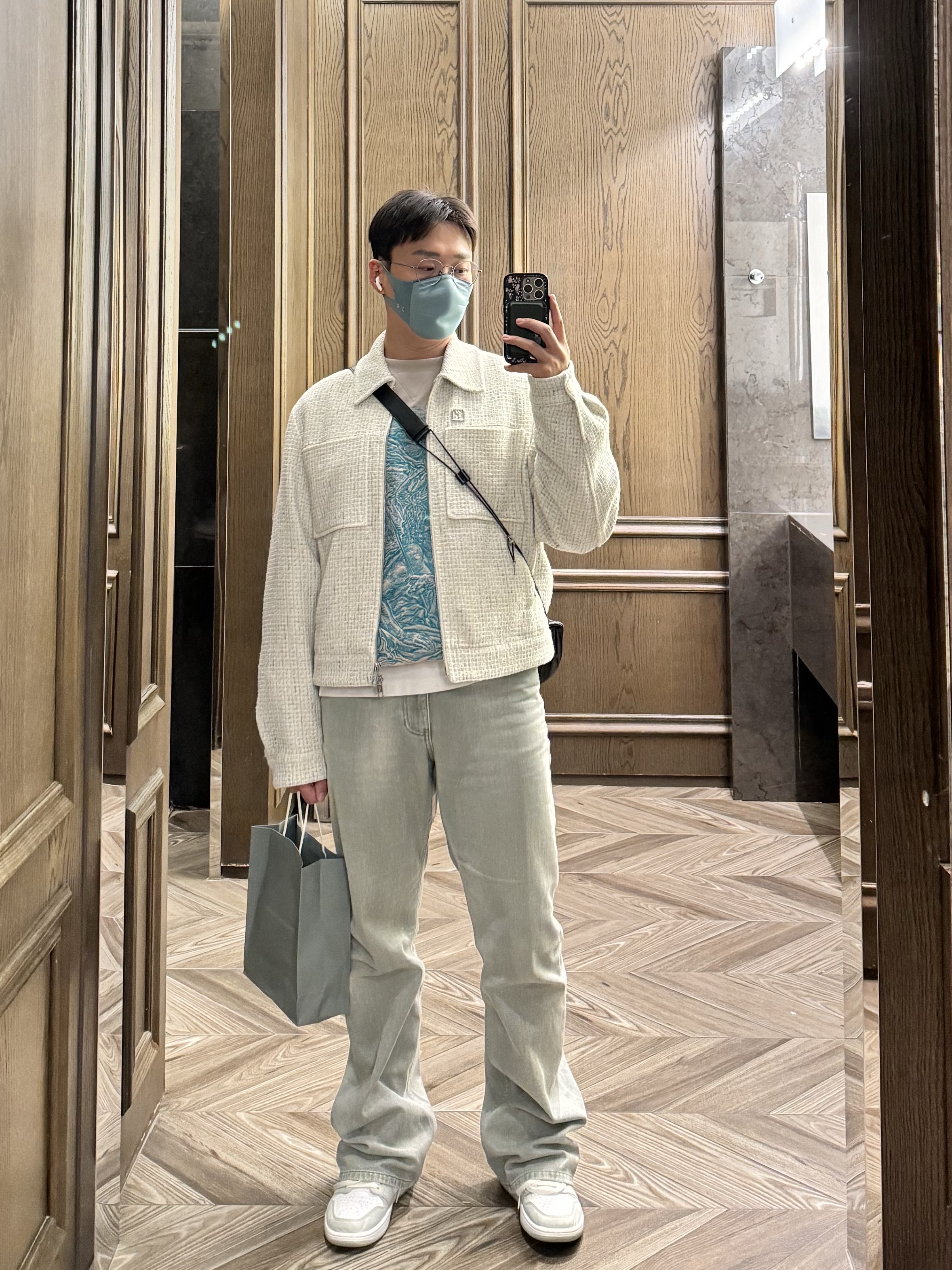 Wooyoungmi Straight Denim Pants Mint - 23FW, Wooyoungmi Tweed Jacket White - 24SS 착용 스타일 - 2