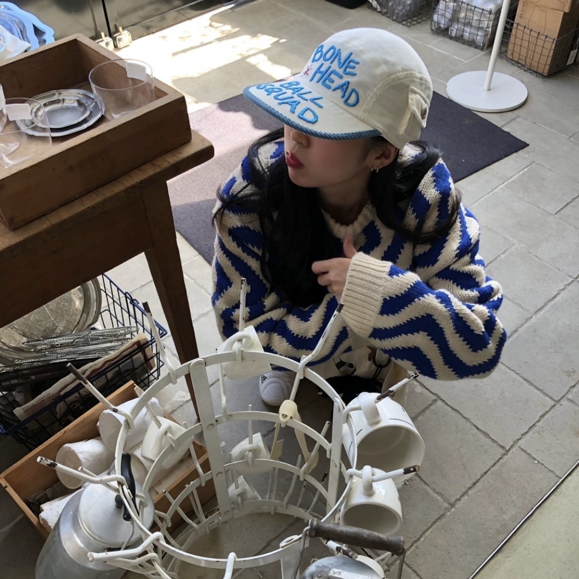 Problemallways Bonehead Ball Squad Corduroy Pocket Camp Cap White 착용 스타일 - 3