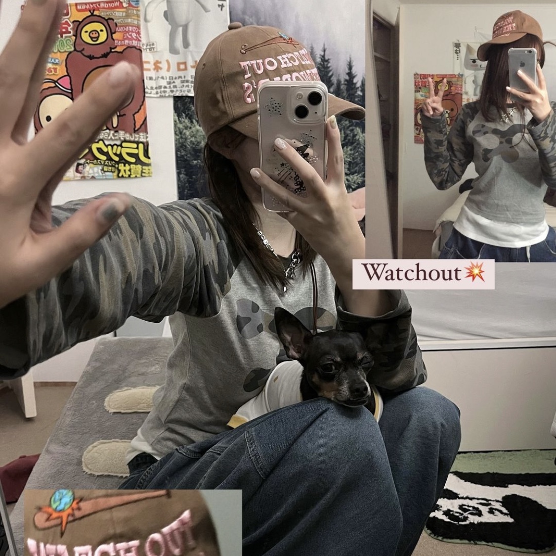 Problemallways Watch Out Cotton Ball Cap Brown 착용 스타일 - 1