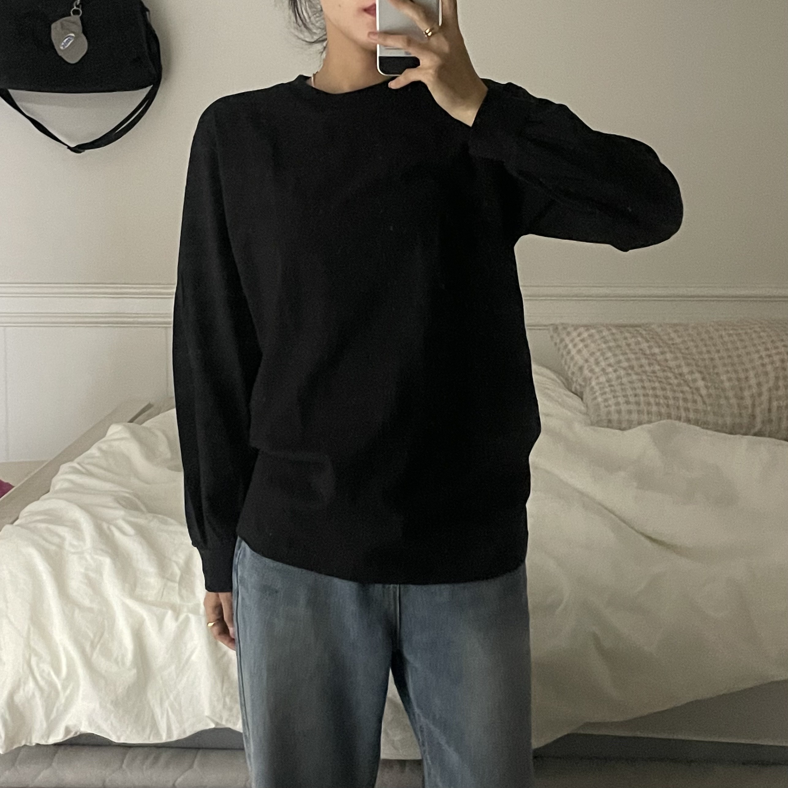 AAA Heavy Cotton 1304 Long Sleeve T-Shirt Black (2Pack) 착용 스타일 - 3