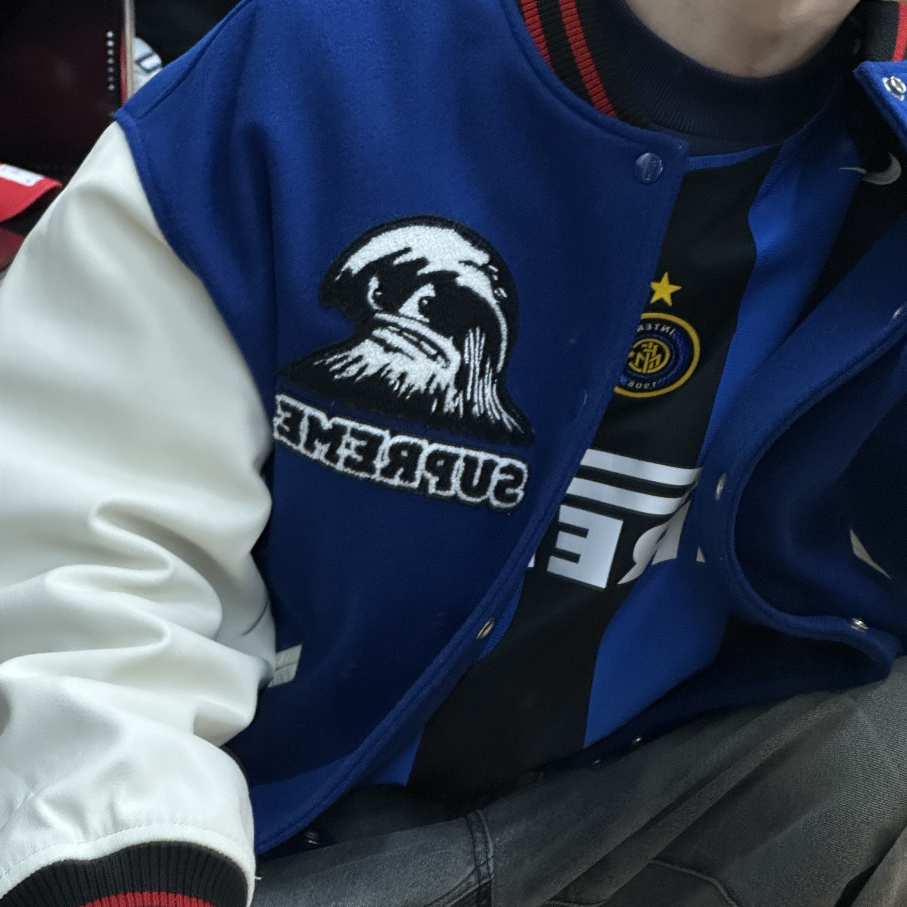 Supreme Wave Varsity Jacket Blue - 24SS 착용 스타일 - 3
