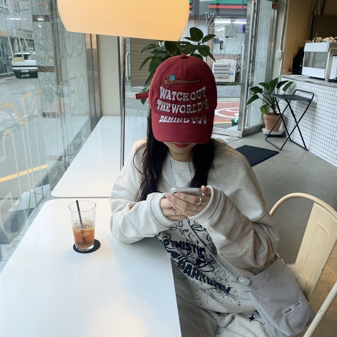 Problemallways Watch Out Cotton Ball Cap Red 착용 스타일 - 1