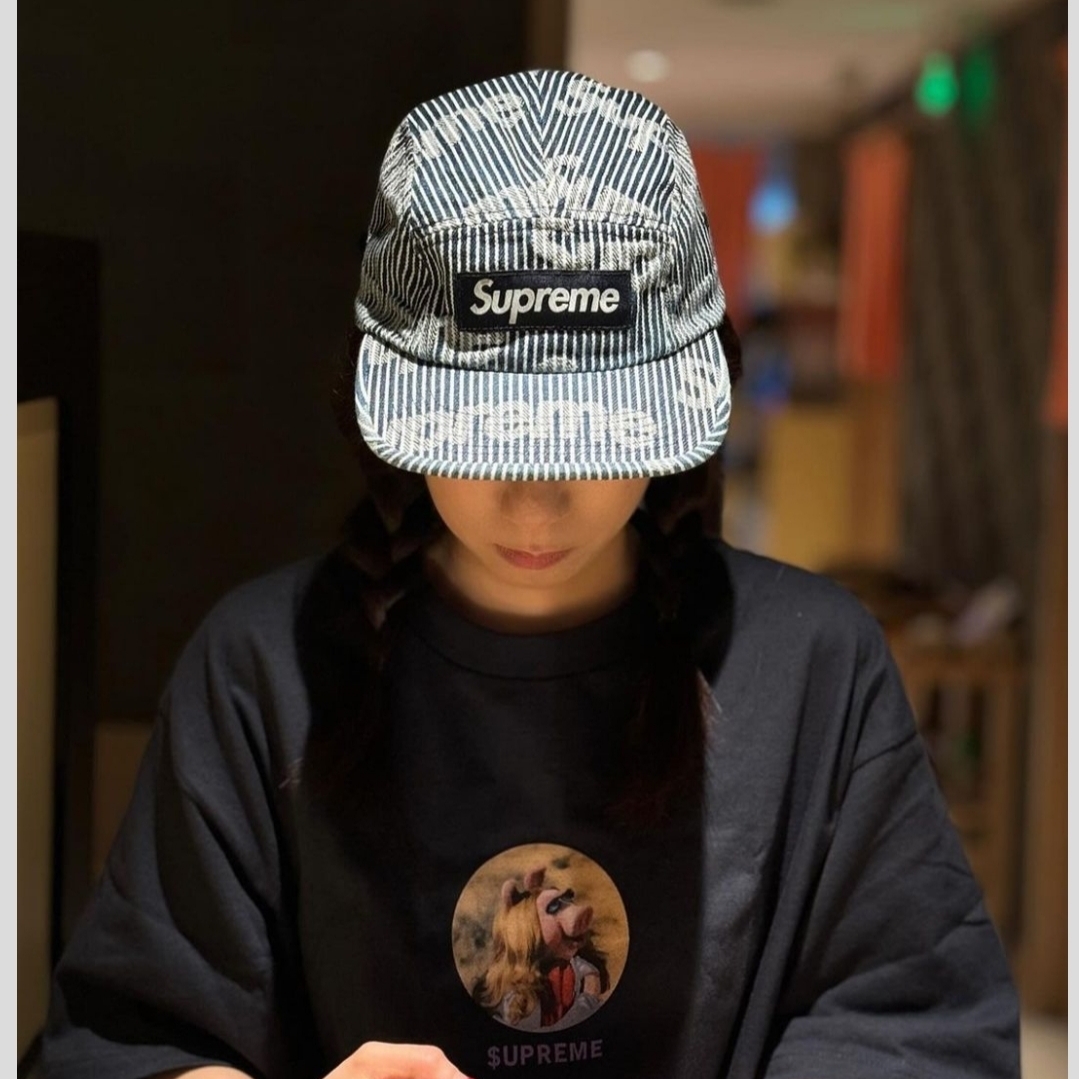 Supreme Denim Camp Cap Stripe - 24SS 착용 스타일 - 5