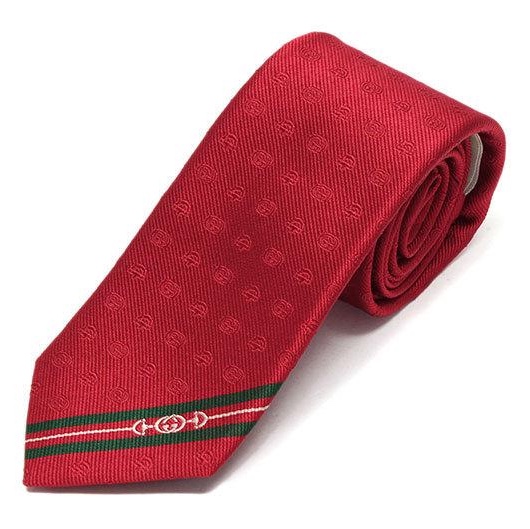 Gucci Double G Horsebit Jacquard Silk Tie Red 착용 스타일 - 3