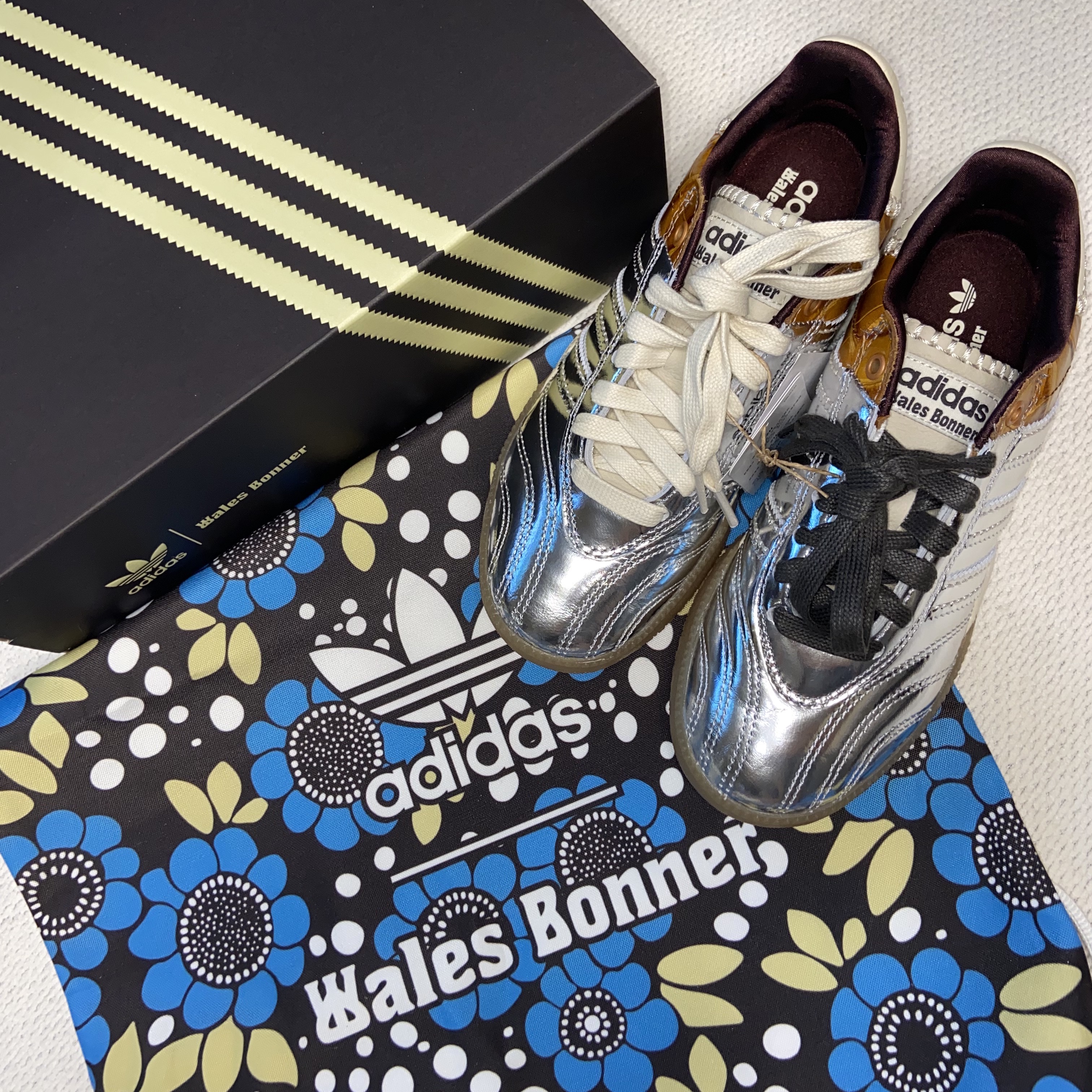 Adidas x Wales Bonner Samba MN Brown Silver Metallic 착용 스타일