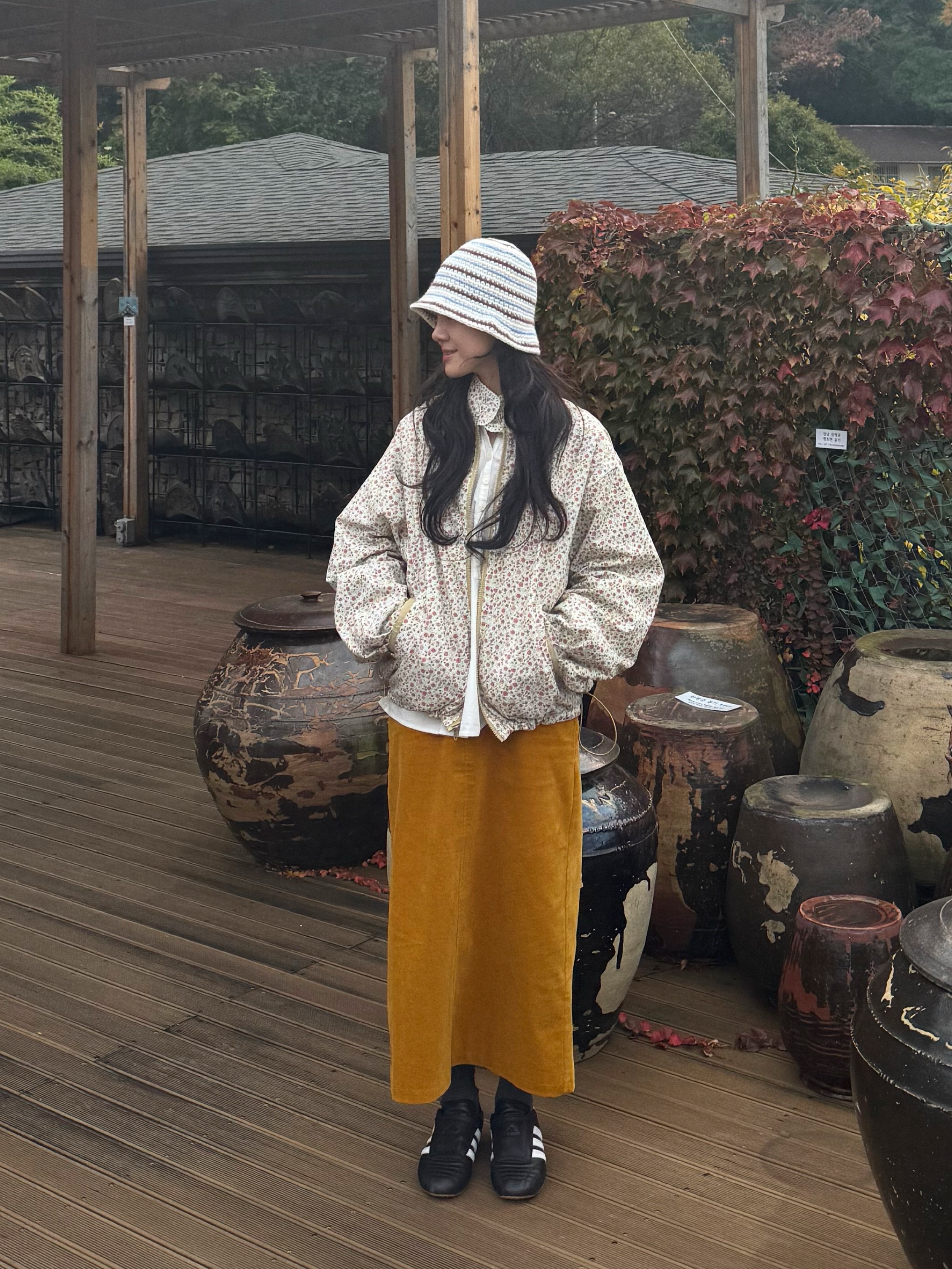 Allincomplete Wool Stripe Crochet Hat Cream 착용 스타일 - 2
