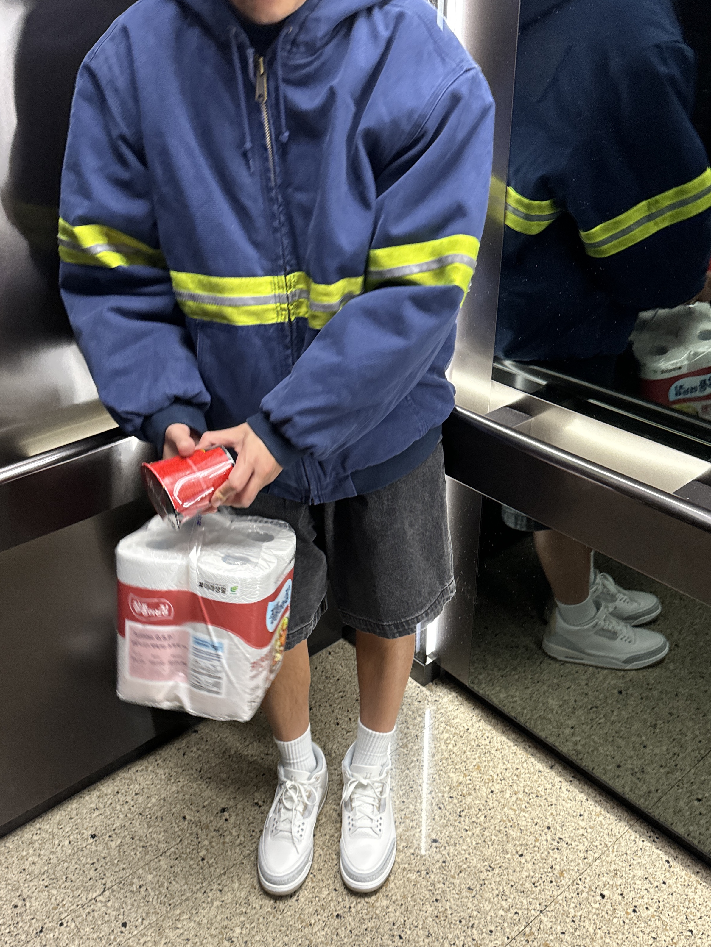 Jordan 3 Retro Craft Ivory, Supreme Reflective Stripe Hooded Work Jacket Navy - 24FW 착용 스타일