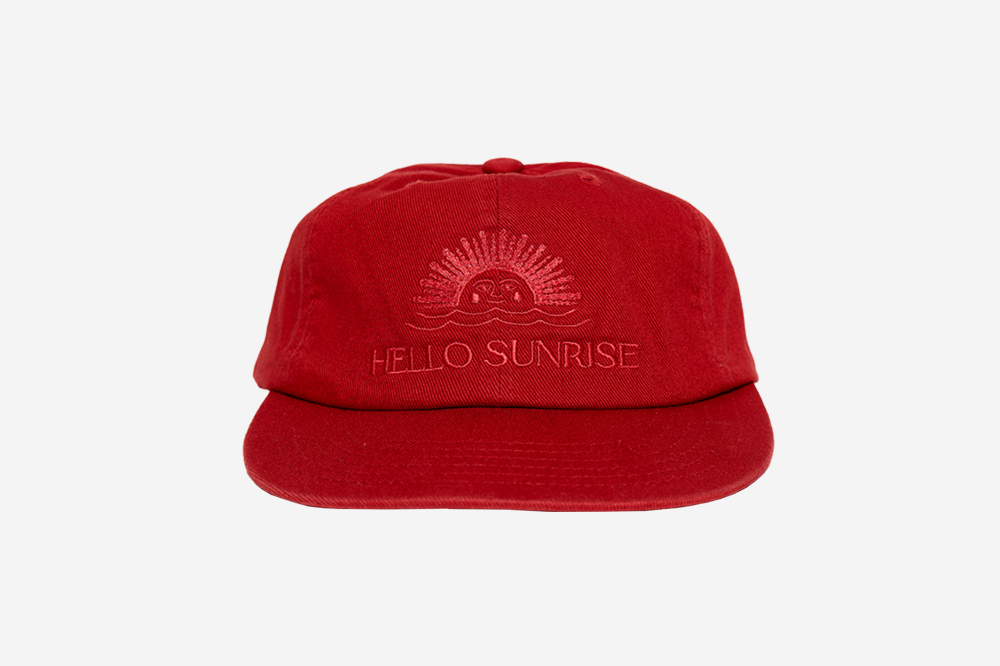 헬로선라이즈 워시드 OG 로고 6패널 캡 딥 레드 | Hello Sunrise