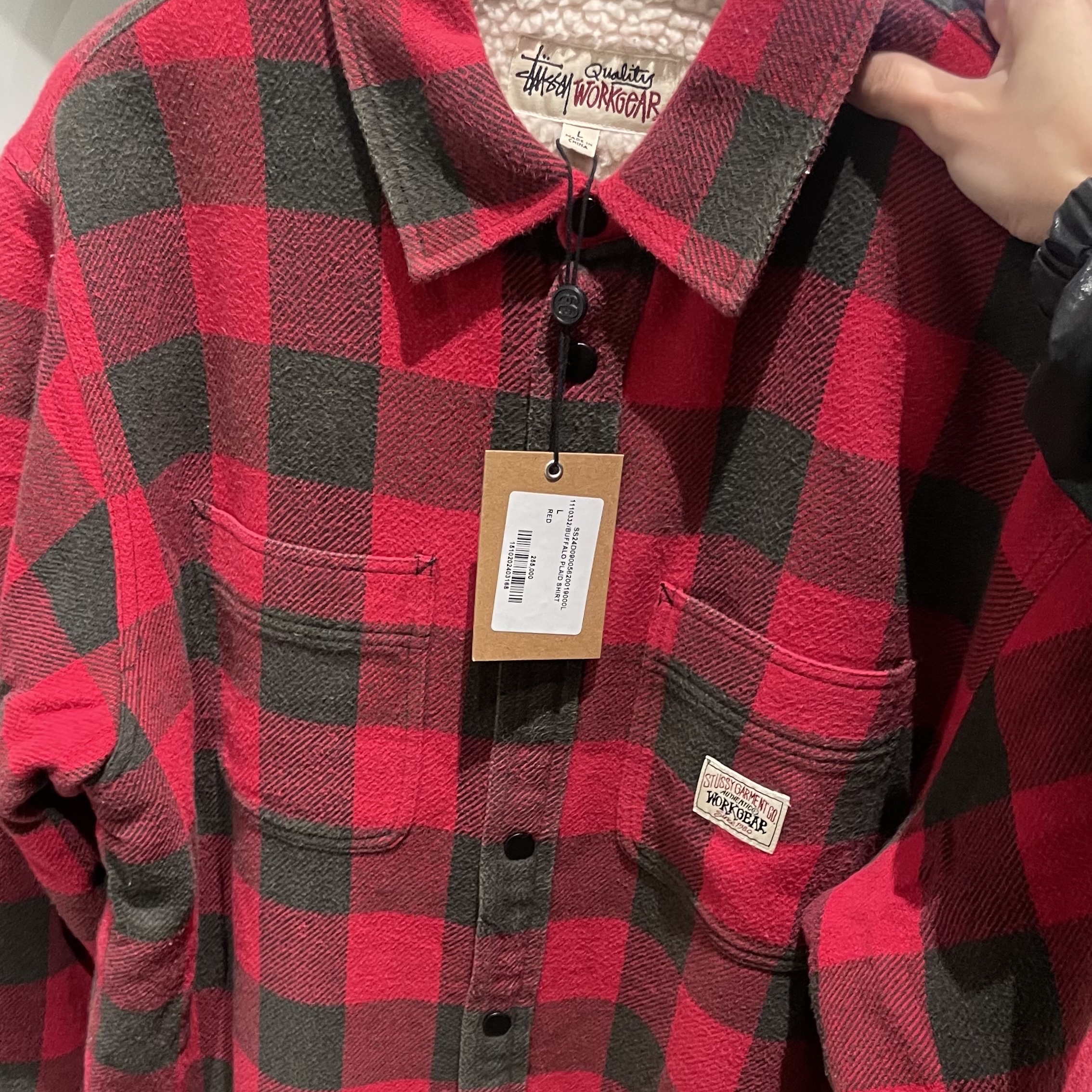 Stussy Sherpa Lined Buffalo Plaid Shirt Red 착용 스타일