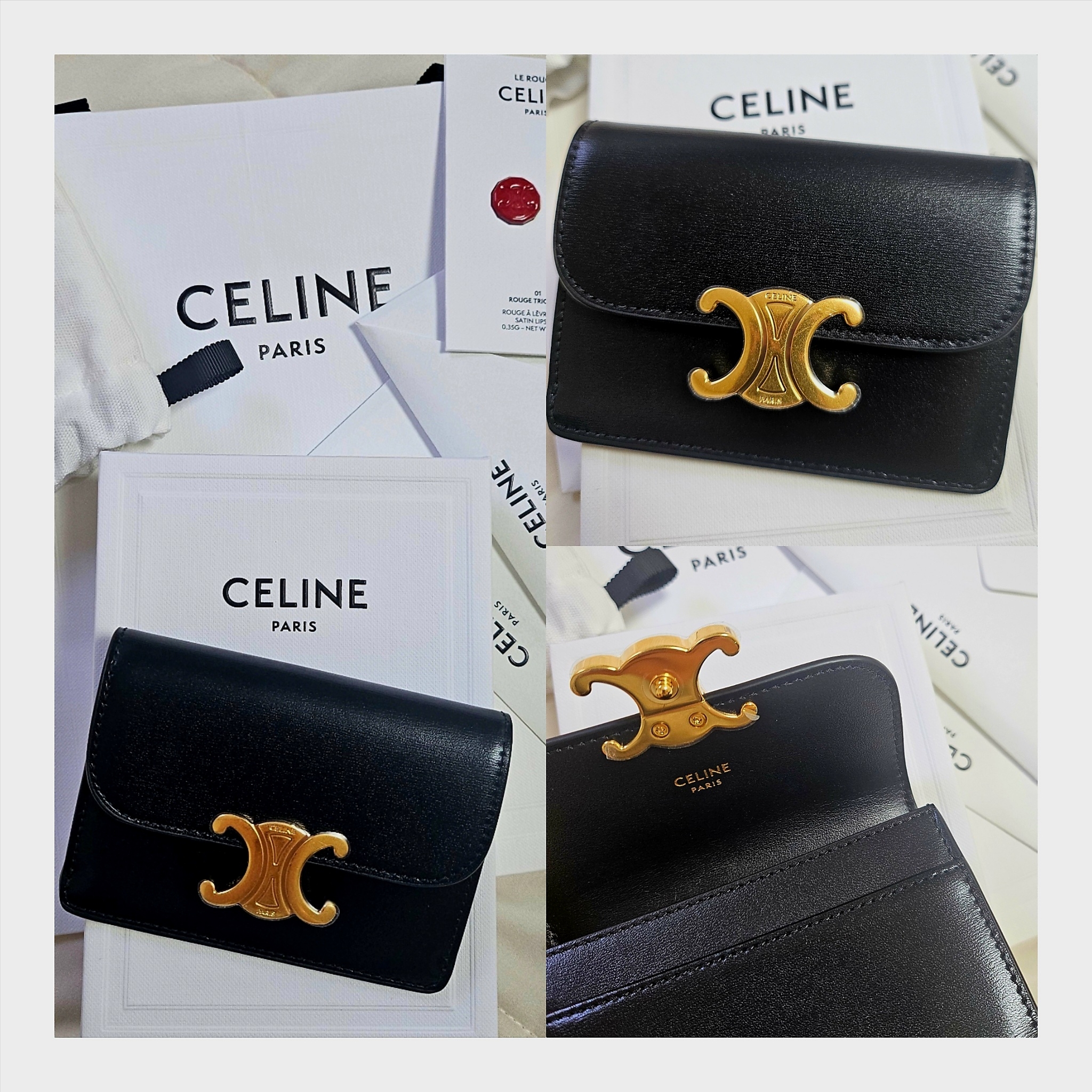 Celine Card Holder with Flap in Shiny Calfskin Black 착용 스타일 - 1
