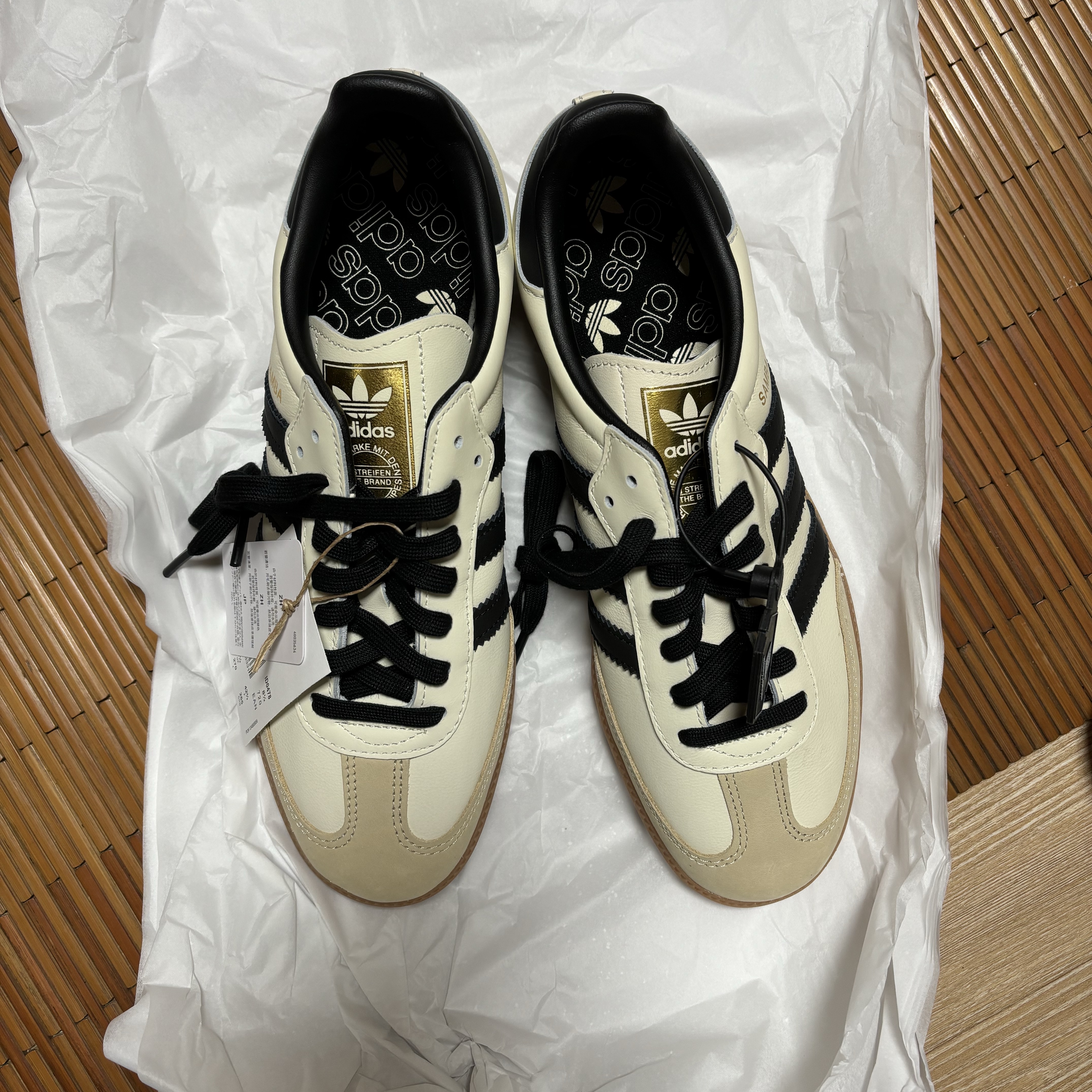(W) Adidas Samba OG Cream White Core Black 착용 스타일 - 1