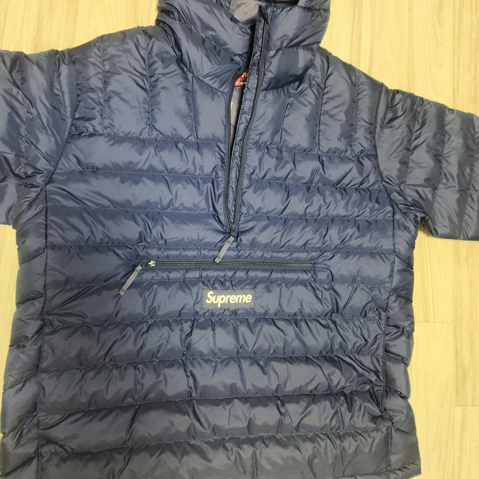 Supreme Micro Down Half Zip Hooded Pullover Navy - 24FW 착용 스타일 - 2