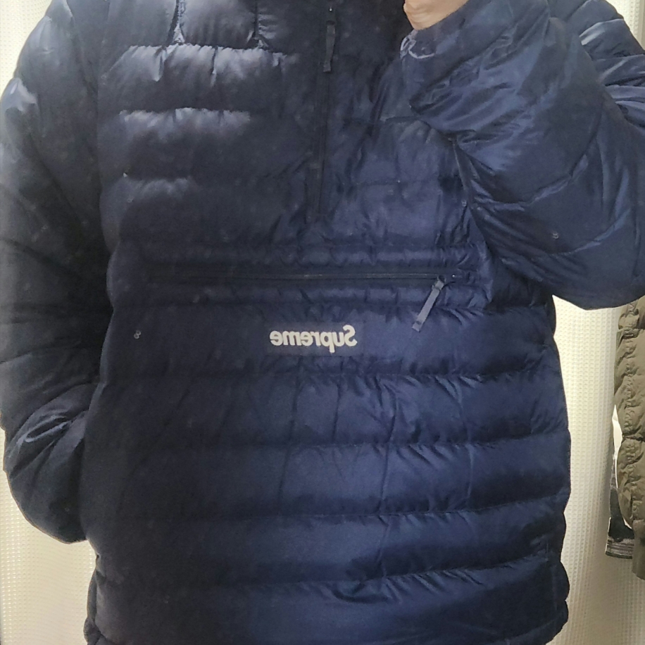Supreme Micro Down Half Zip Hooded Pullover Navy - 24FW 착용 스타일 - 1