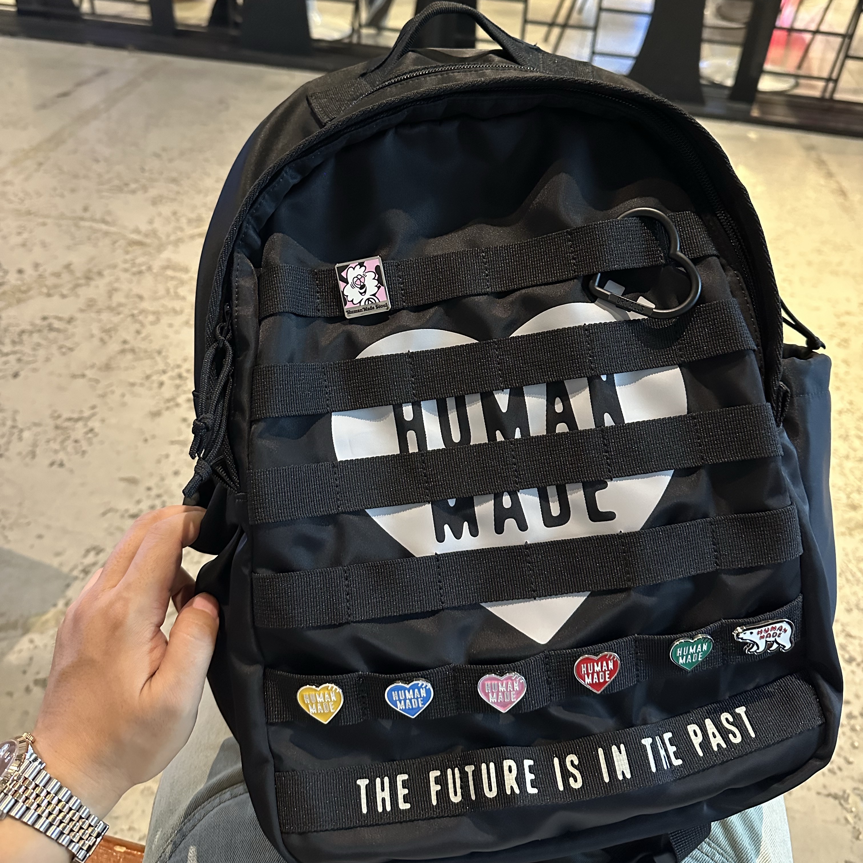 Human Made Military Backpack Black, Human Made x Verdy Pins Pink (Set of 2) - Seoul Store Exclusive 착용 스타일