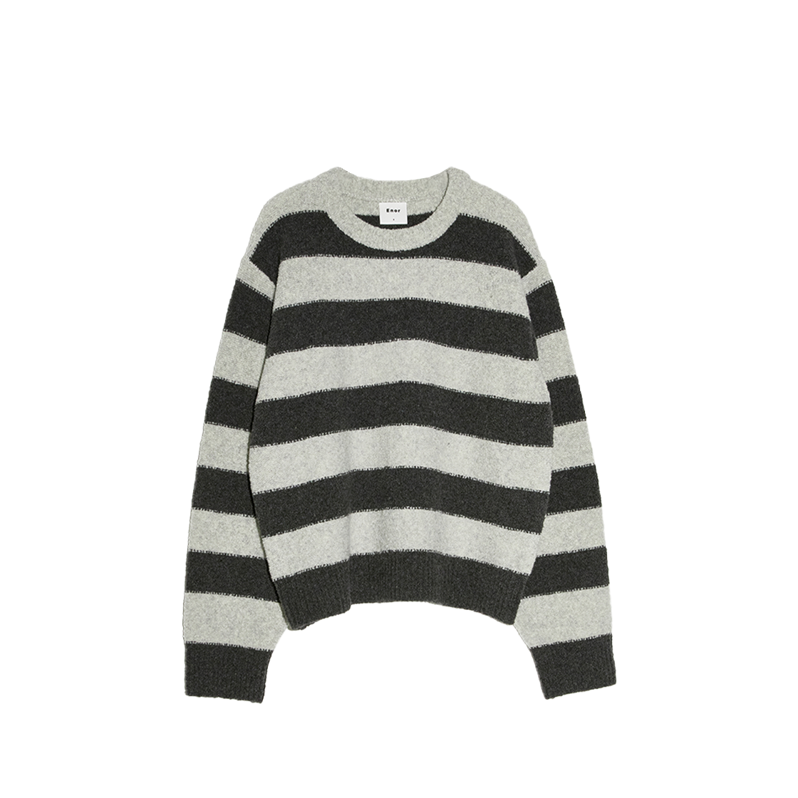 엔오르 우먼 스트라이프 부클 니트 스웨터  그레이
