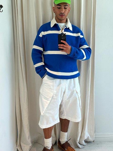 Millo Archive Reflect Curved Pants Off White, Millo Archive Bermuda Chino Cargo Pants Off White 착용 스타일 - 4