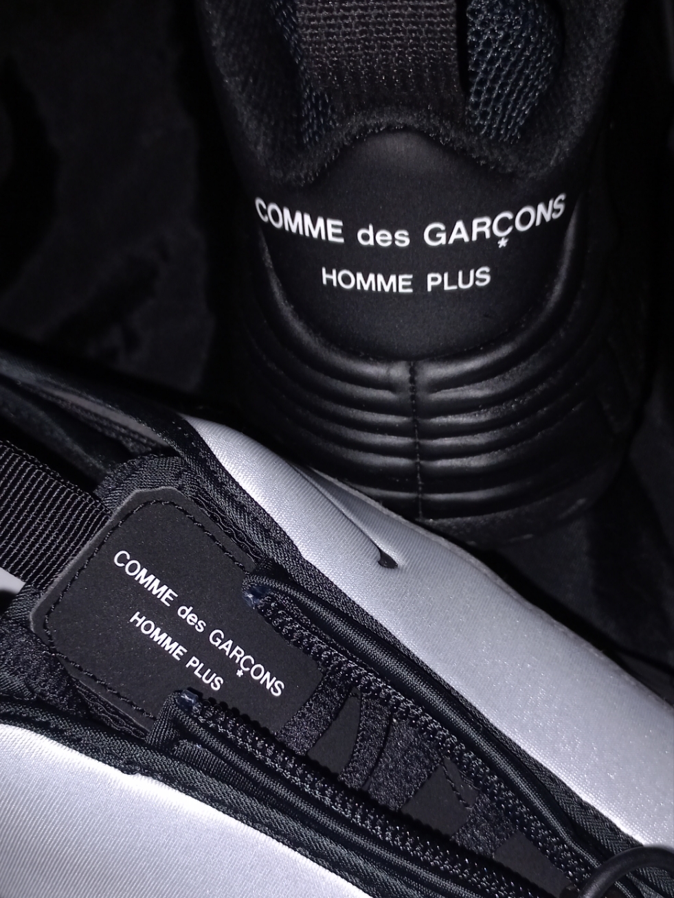 Nike x Comme des Garcons Homme Plus Air Max Sunder SP White Black, Nike x Comme des Garcons Homme Plus Air Foamposite One Black 착용 스타일