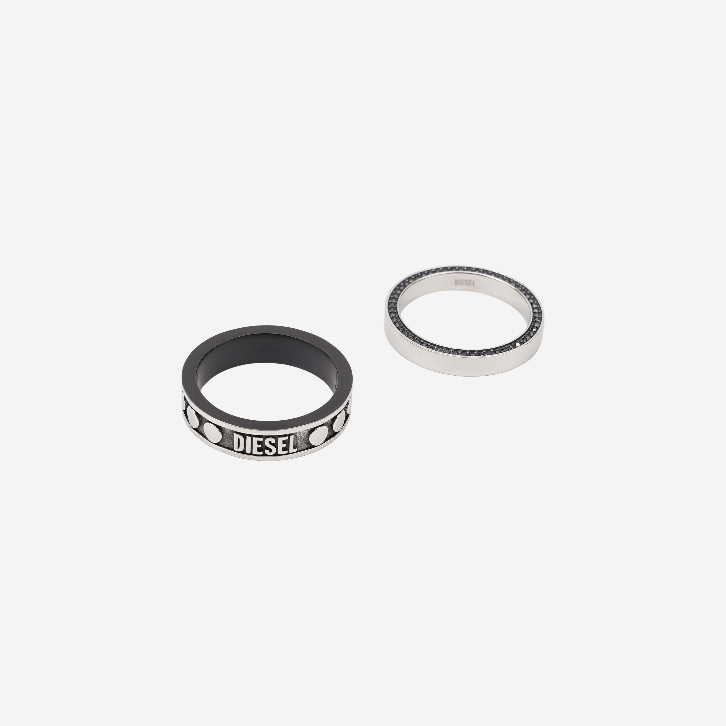 Diesel Dx1170 Stainless Steel Ring Set Silver Black (Set of 2)