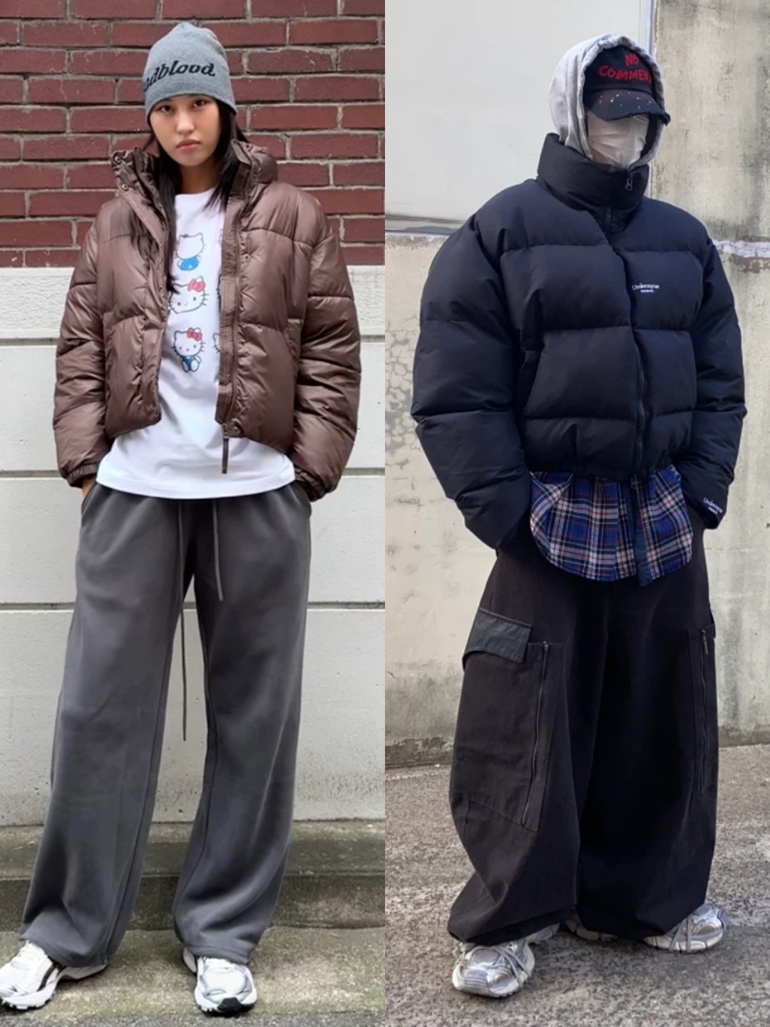 TONY HAWK Balboa Ripstop Hooded Down Short Puffer Brown, Undermycar Mu.15 Anti Fxxking Logo Play Triple Logo Crop Padding Jacket Black 착용 스타일 - 2