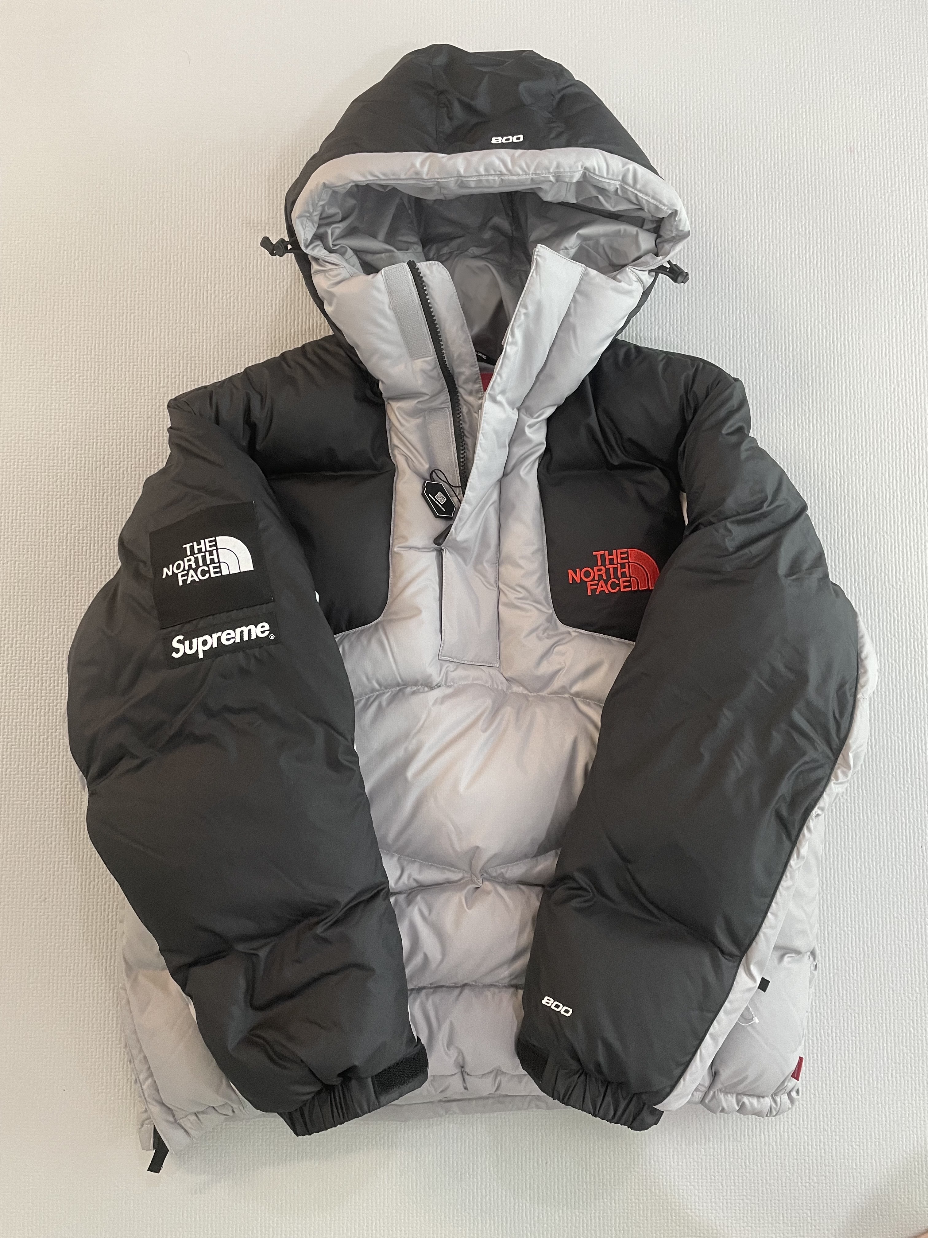 Supreme x The North Face 800-Fill Half Zip Hooded Pullover Grey - 22FW 착용 스타일