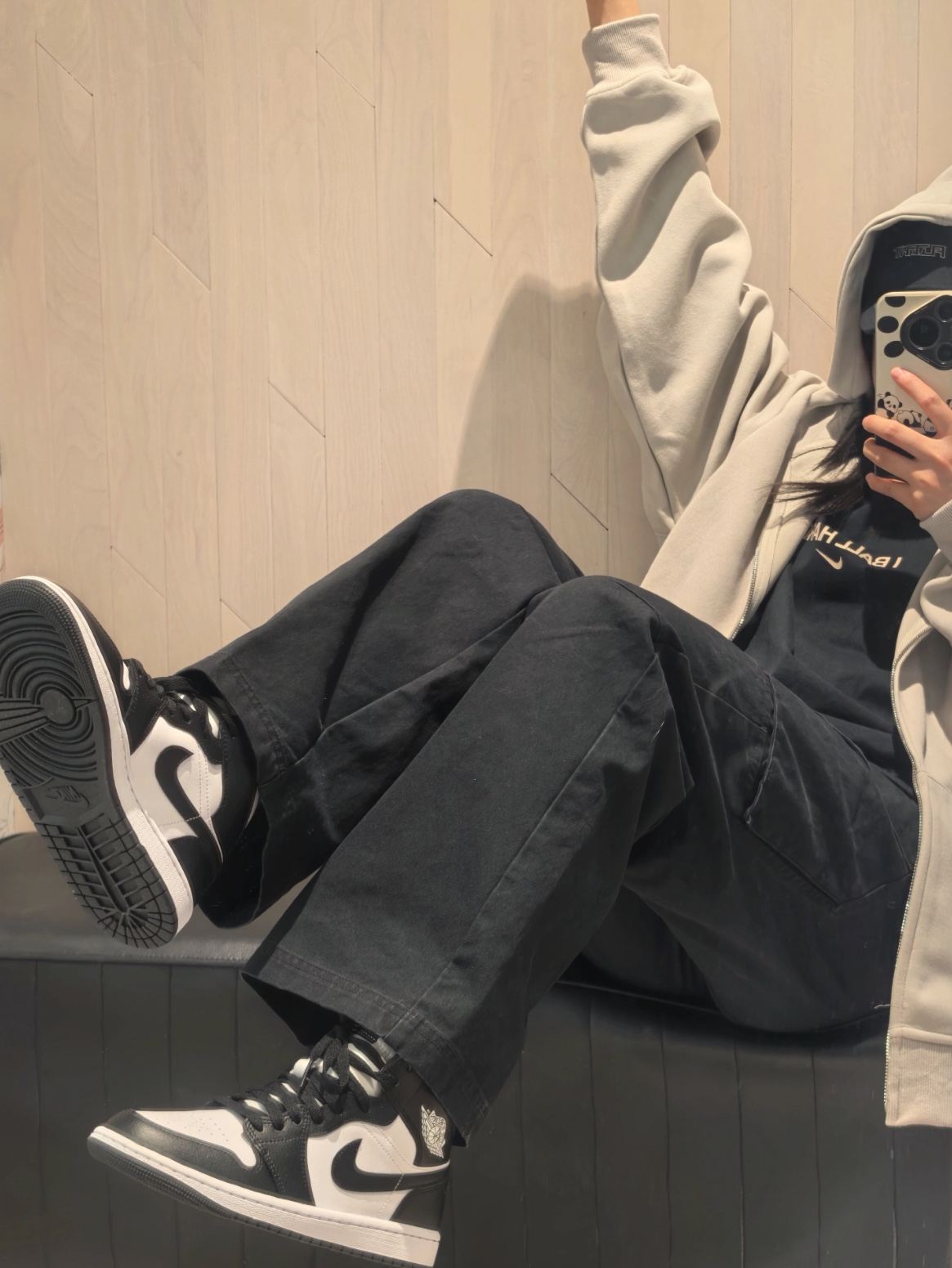 (W) Jordan 1 Mid White Black 착용 스타일