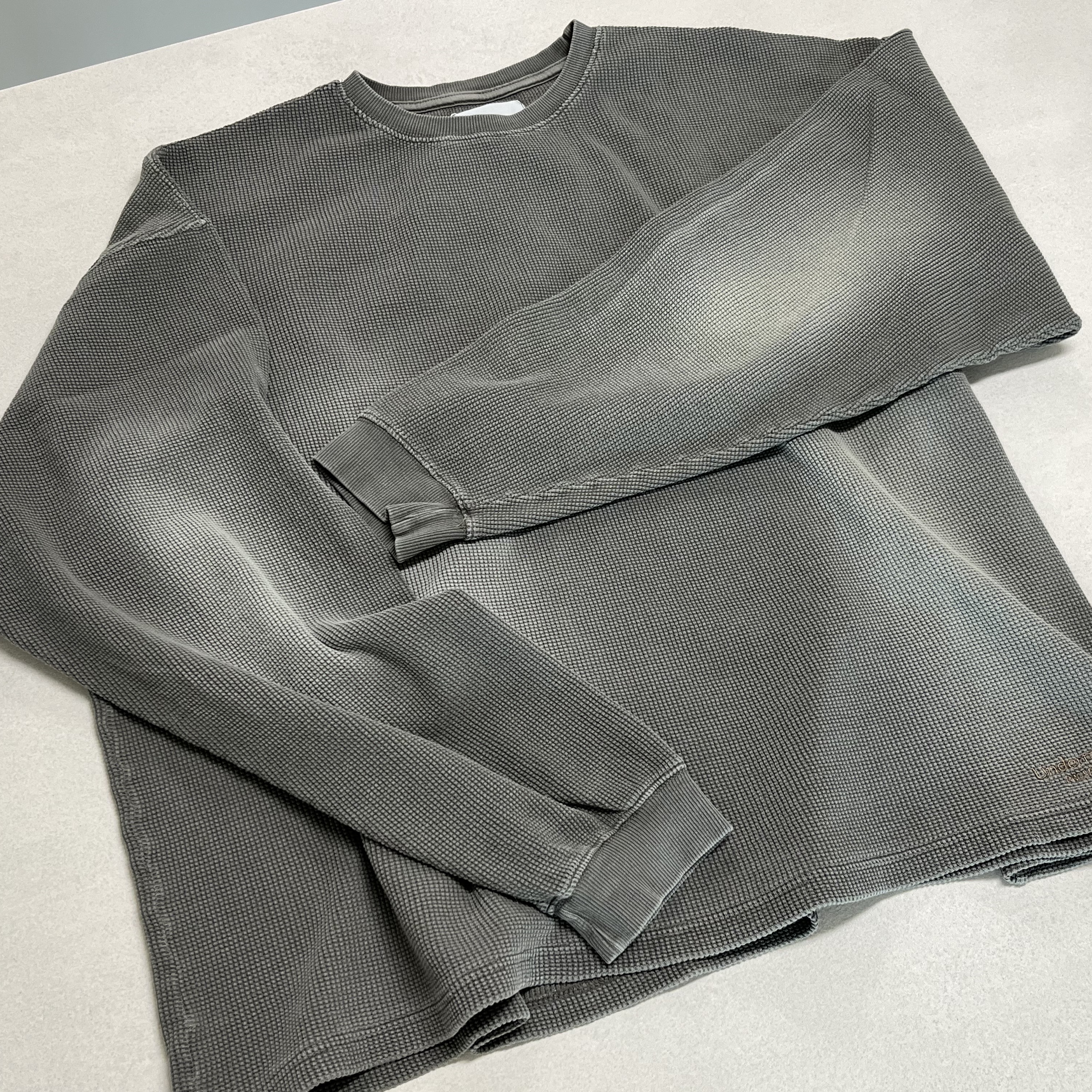 Undermycar Mu.77 Anti Fxxking Logo Play Brush Washed Thermal Long Sleeve Olive 착용 스타일
