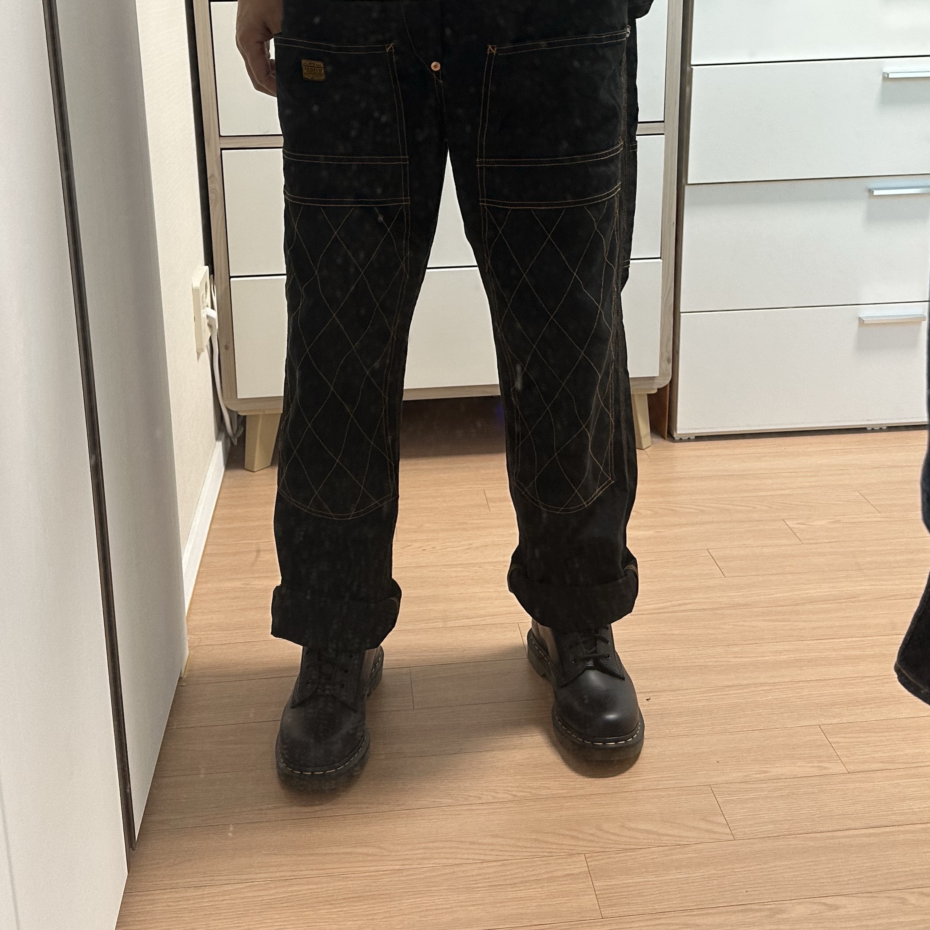 Kapital Thin Canvas Lumber Pants Black 착용 스타일 - 2