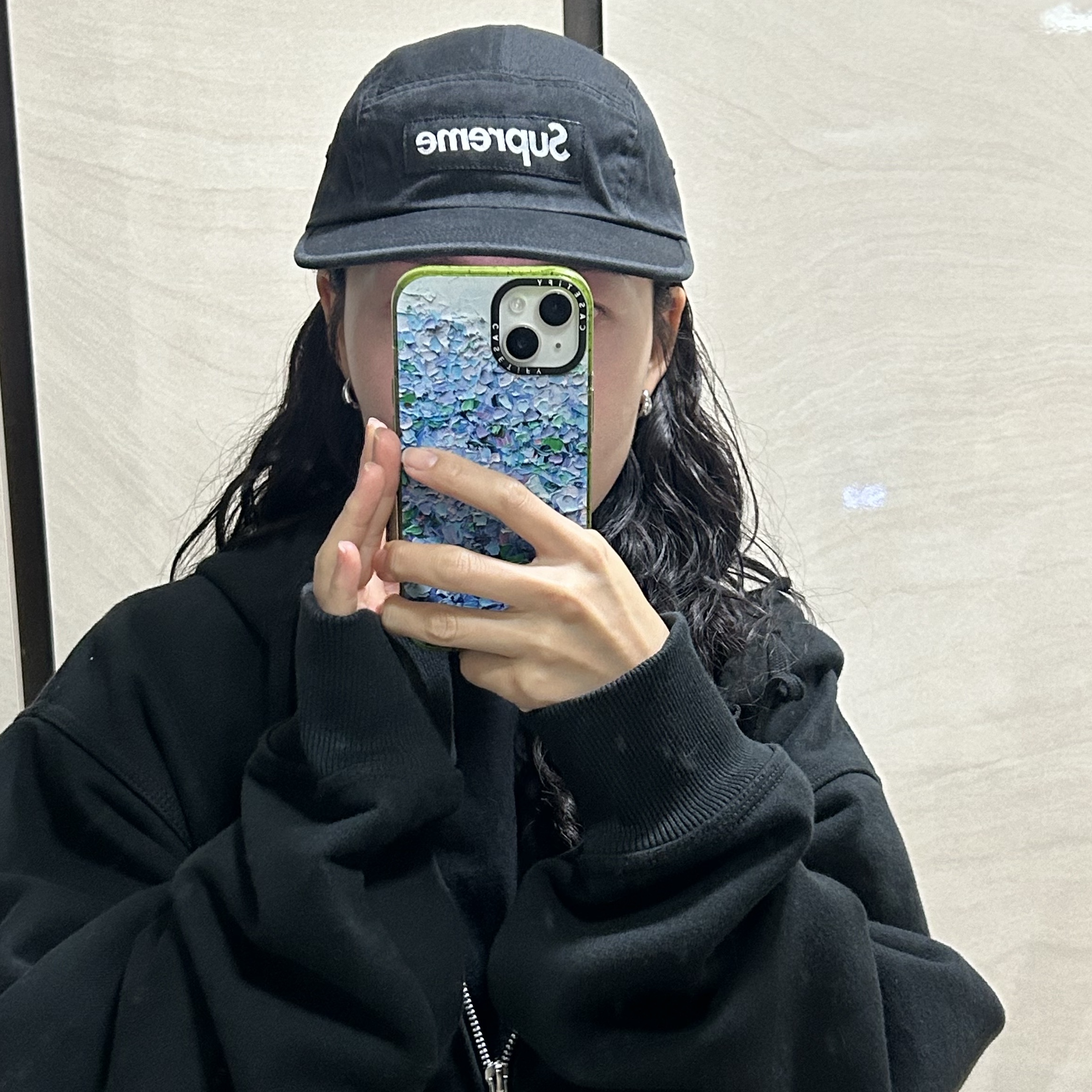 Supreme Washed Chino Twill Camp Cap Black 착용 스타일