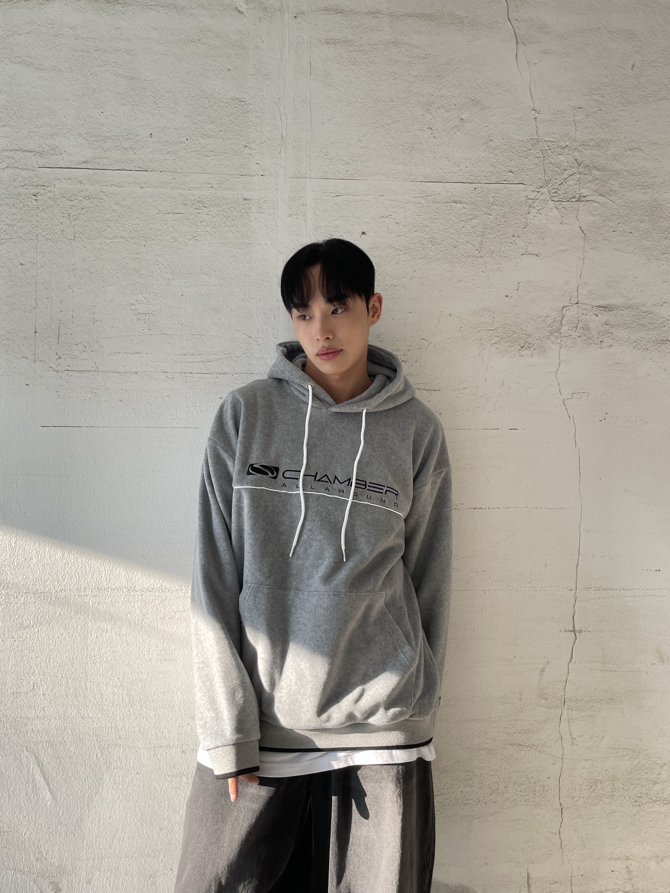 SPORT CHAMBER SC Flash Fleece Hoodie T-Shirt Gray 착용 스타일 - 3