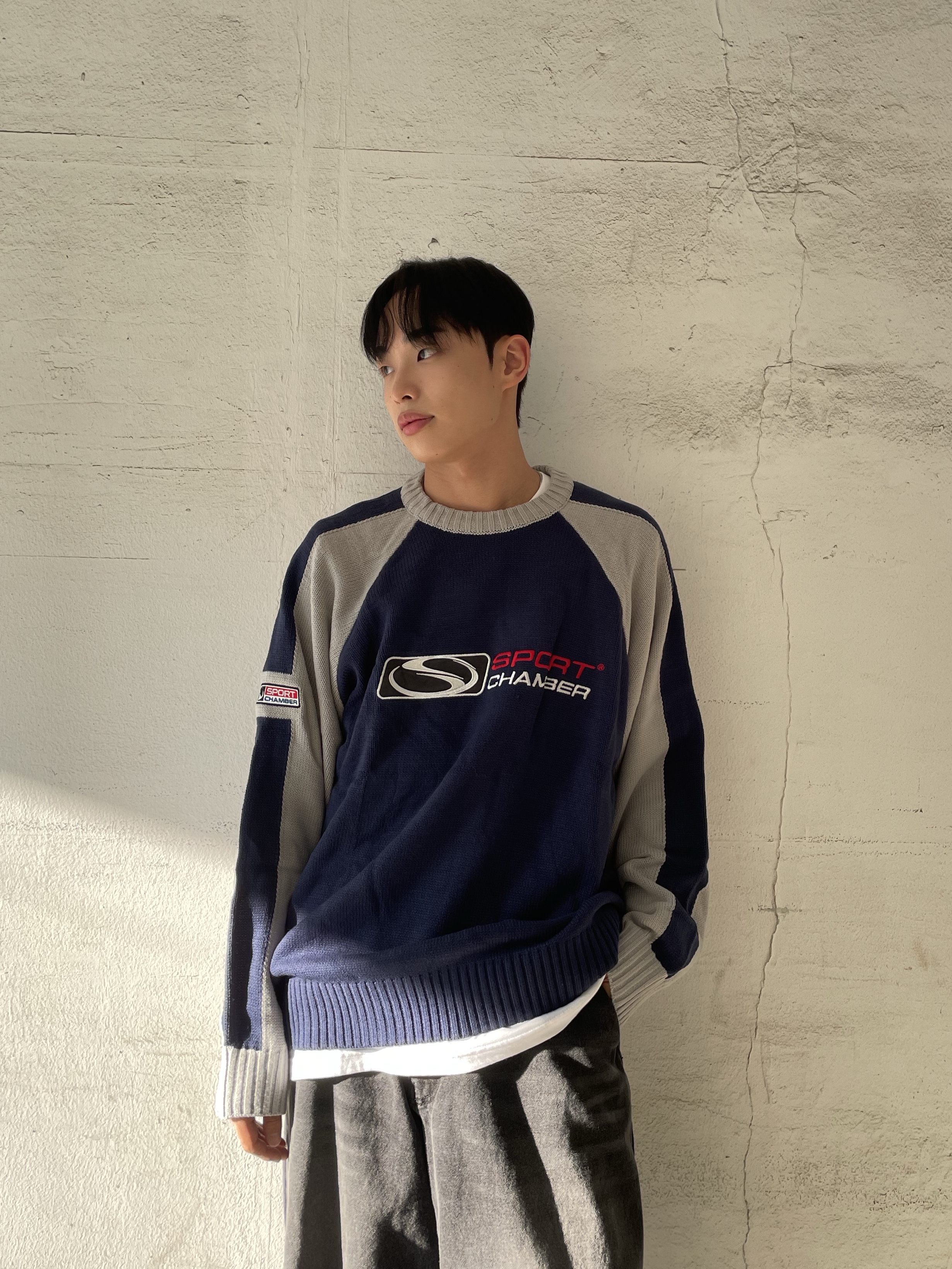 SPORT CHAMBER SC Flash Raglan Sweater Navy 착용 스타일 - 2