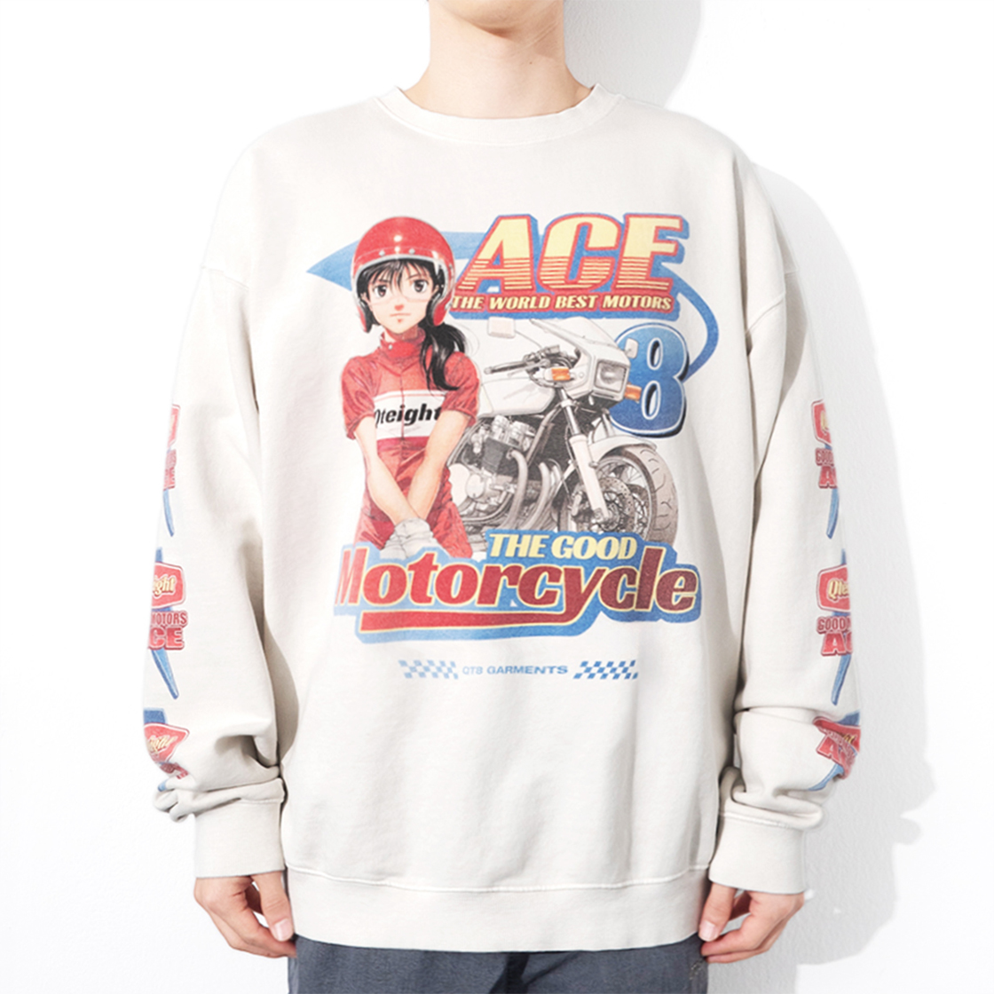 큐티에잇 가먼츠 에이스 모터스 빈티지 워시드 스웻셔츠 에크루(QT8 GARMENTS Ace Motors Vintage Washed Sweatshirt Ecru) - 3