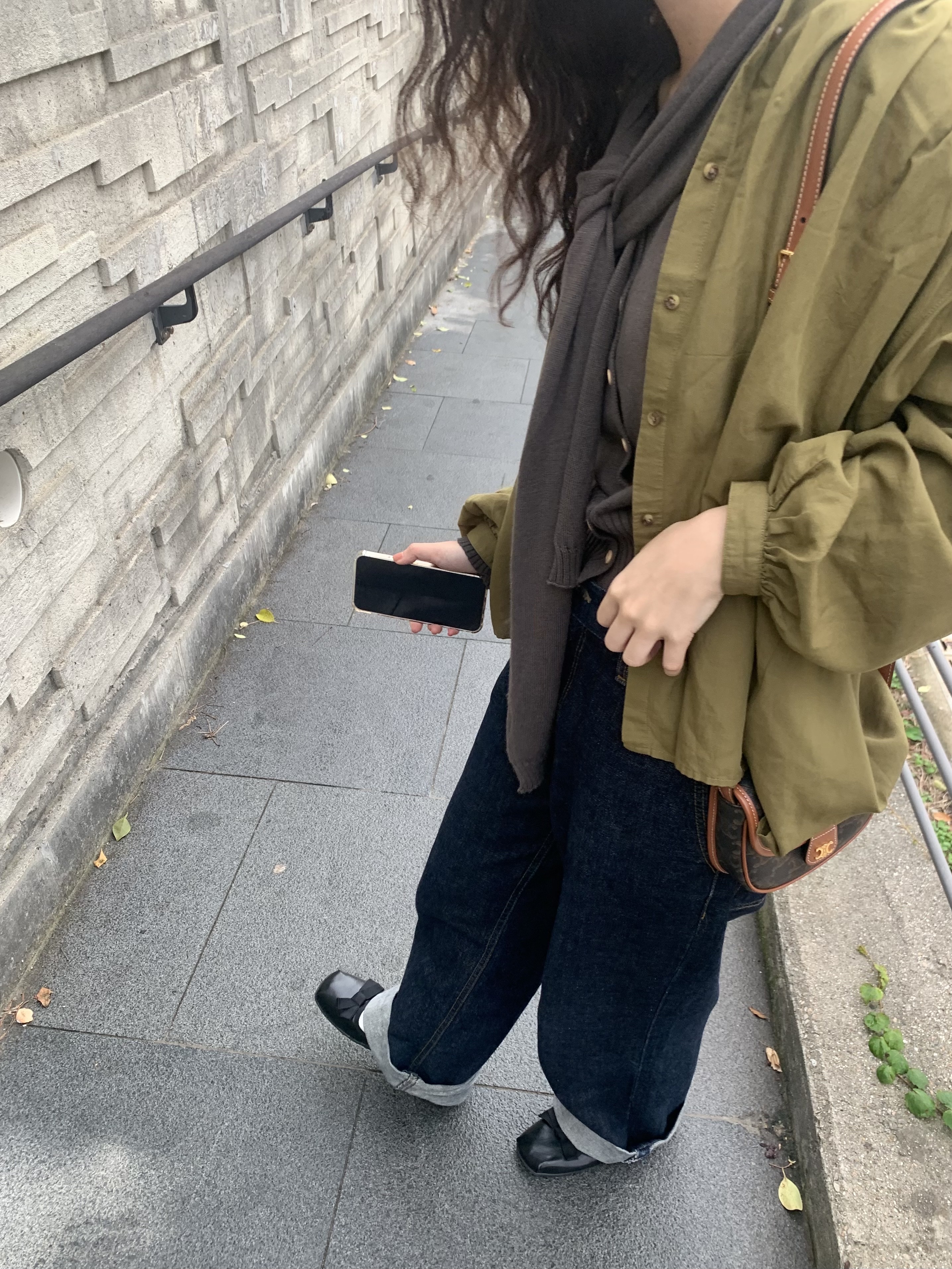 Celine Mini Besace in Triomphe Canvas and Calfskin Tan 착용 스타일 - 2