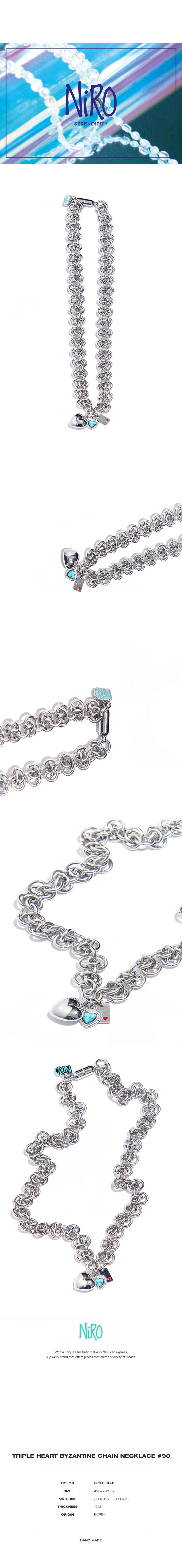 ★ NiRO SERENDIPITY★ TRiPLE HEART BYZANTiNE CHAiN NECKLACE Designer fashion, Seoul-fully created | W Concept