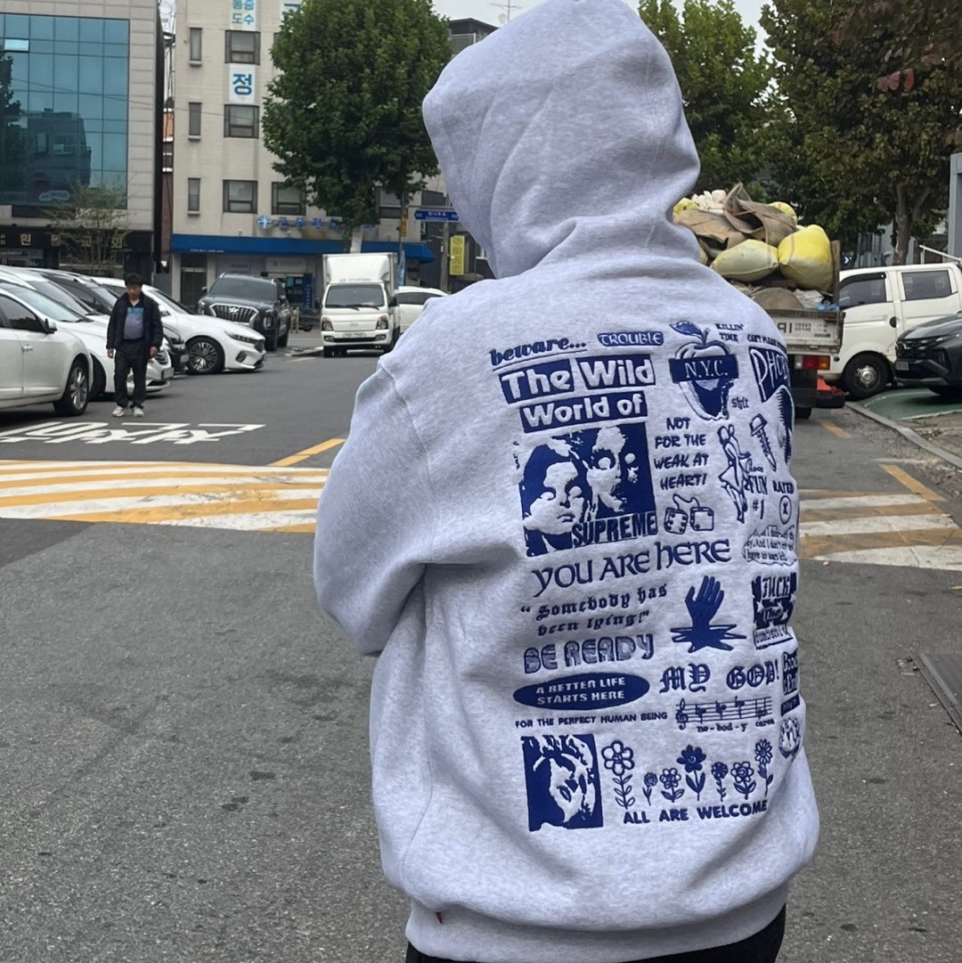 Supreme Wild Embroidered Hooded Sweatshirt Ash Grey - 24FW 착용 스타일 - 1