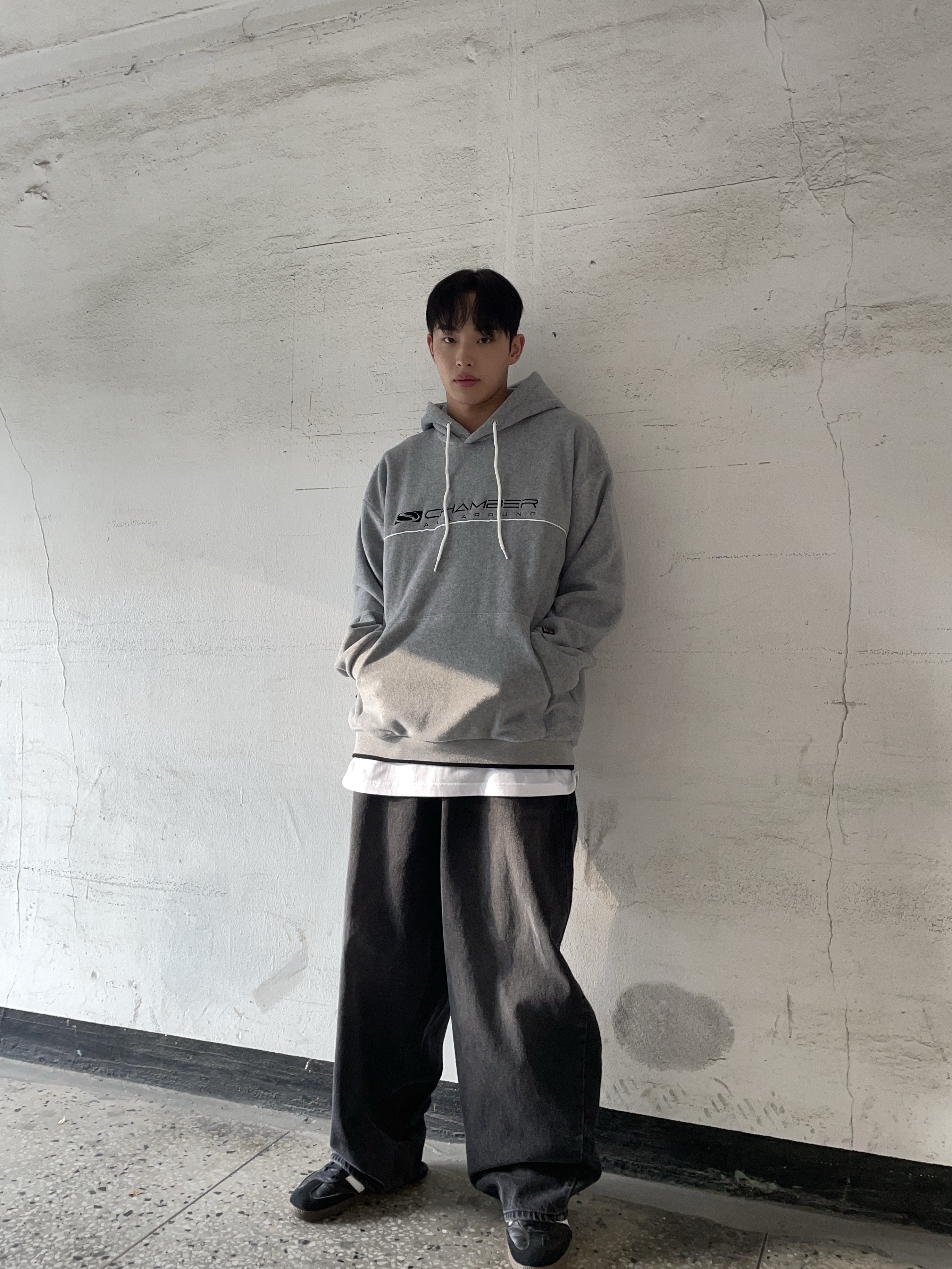 SPORT CHAMBER SC Flash Fleece Hoodie T-Shirt Gray 착용 스타일 - 2
