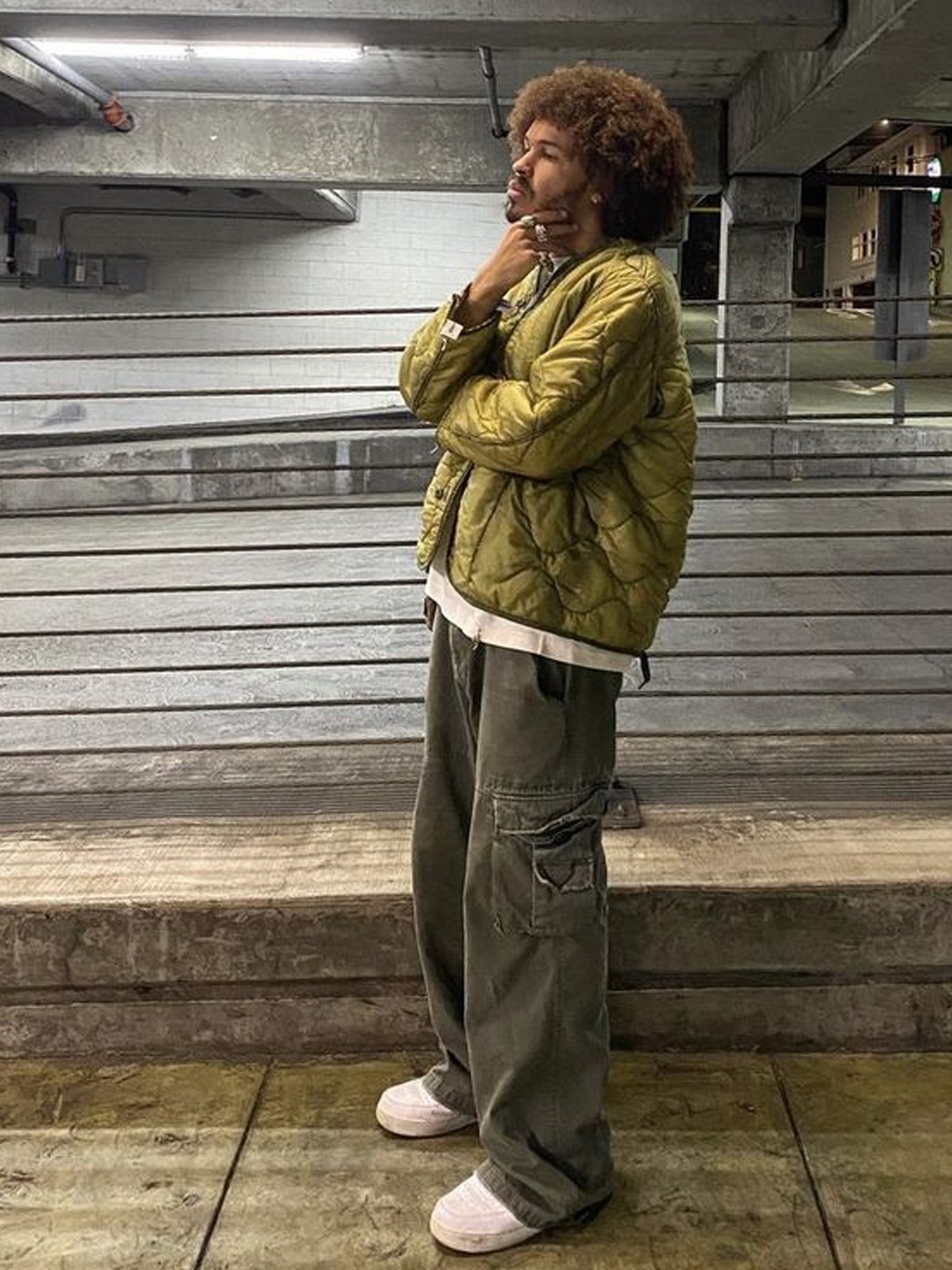 Stussy Dice Quilted Liner Jacket Olive, Pop Trading Company Quilted Reversible Vest Four Leaf Clover - 24FW 착용 스타일 - 5