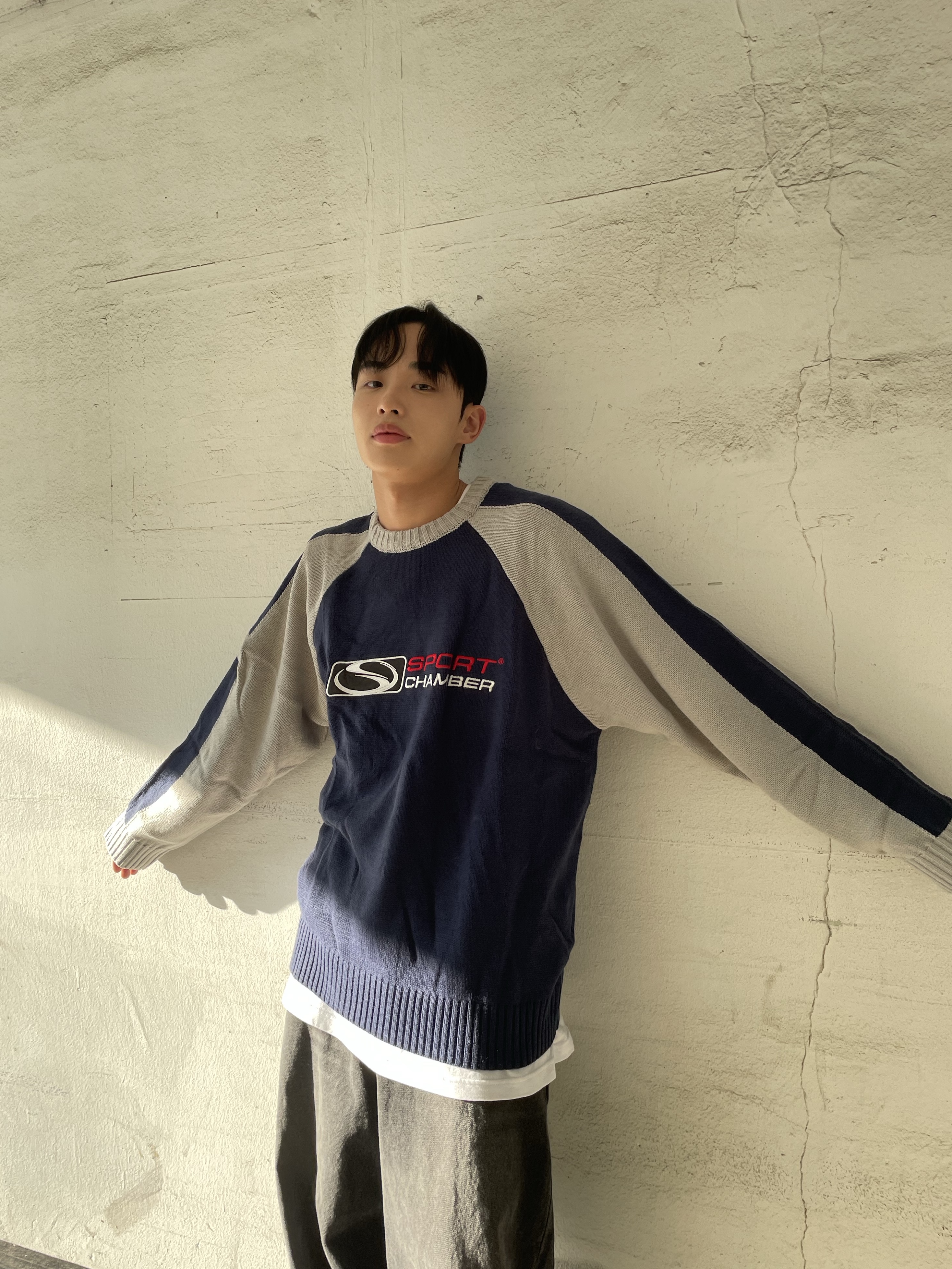 SPORT CHAMBER SC Flash Raglan Sweater Navy 착용 스타일 - 1