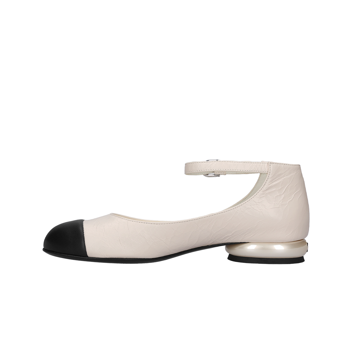 (W) 샤넬 메리 제인 라미네이티드 크럼플드 램스킨 카프스킨 & 화이트 블랙((W) Chanel Mary Jane Laminated Crumpled Lambskin Calfskin & White Black) - 3