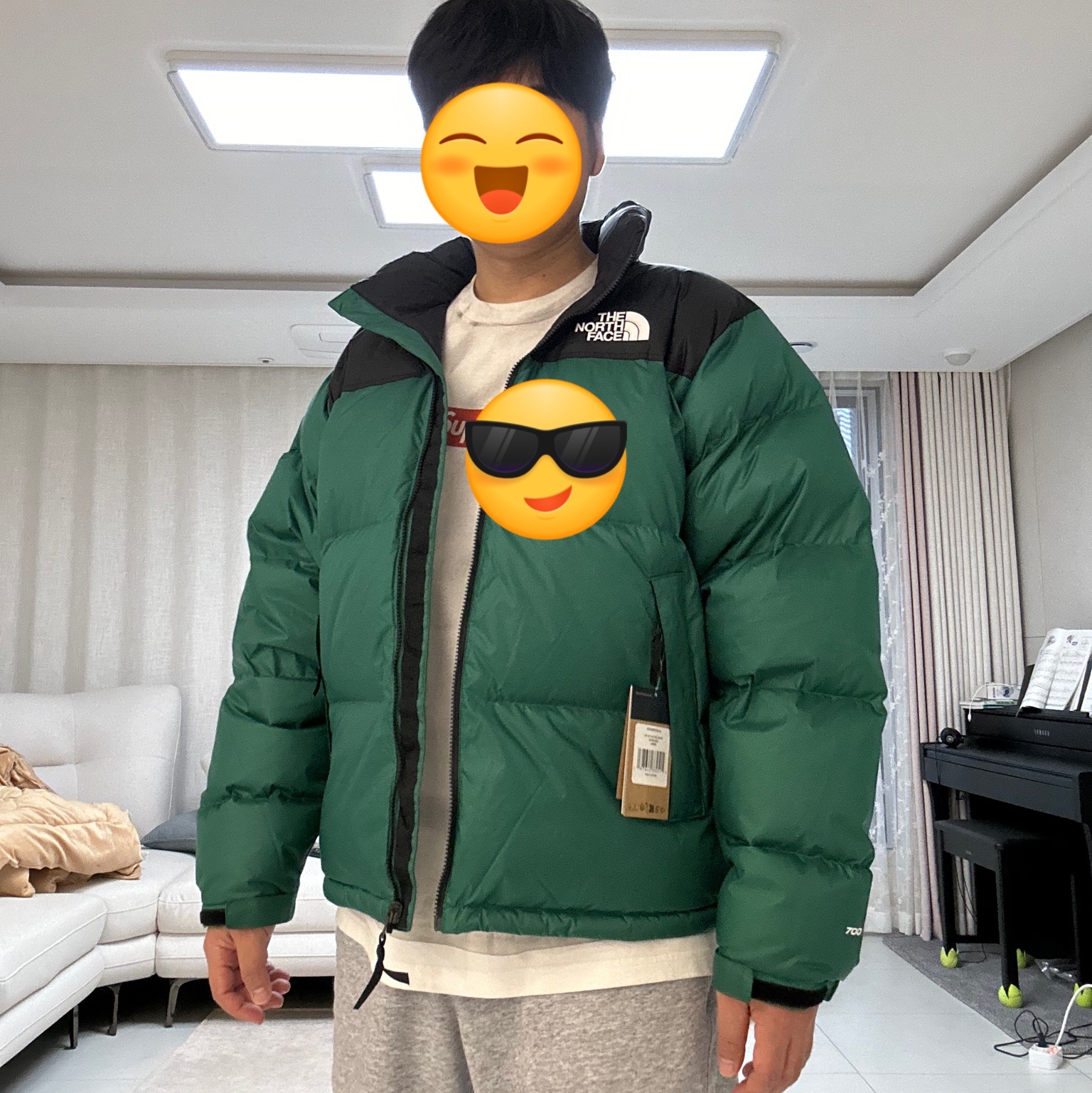 Supreme x The North Face Nuptse Jacket Green - 24FW 착용 스타일 - 2