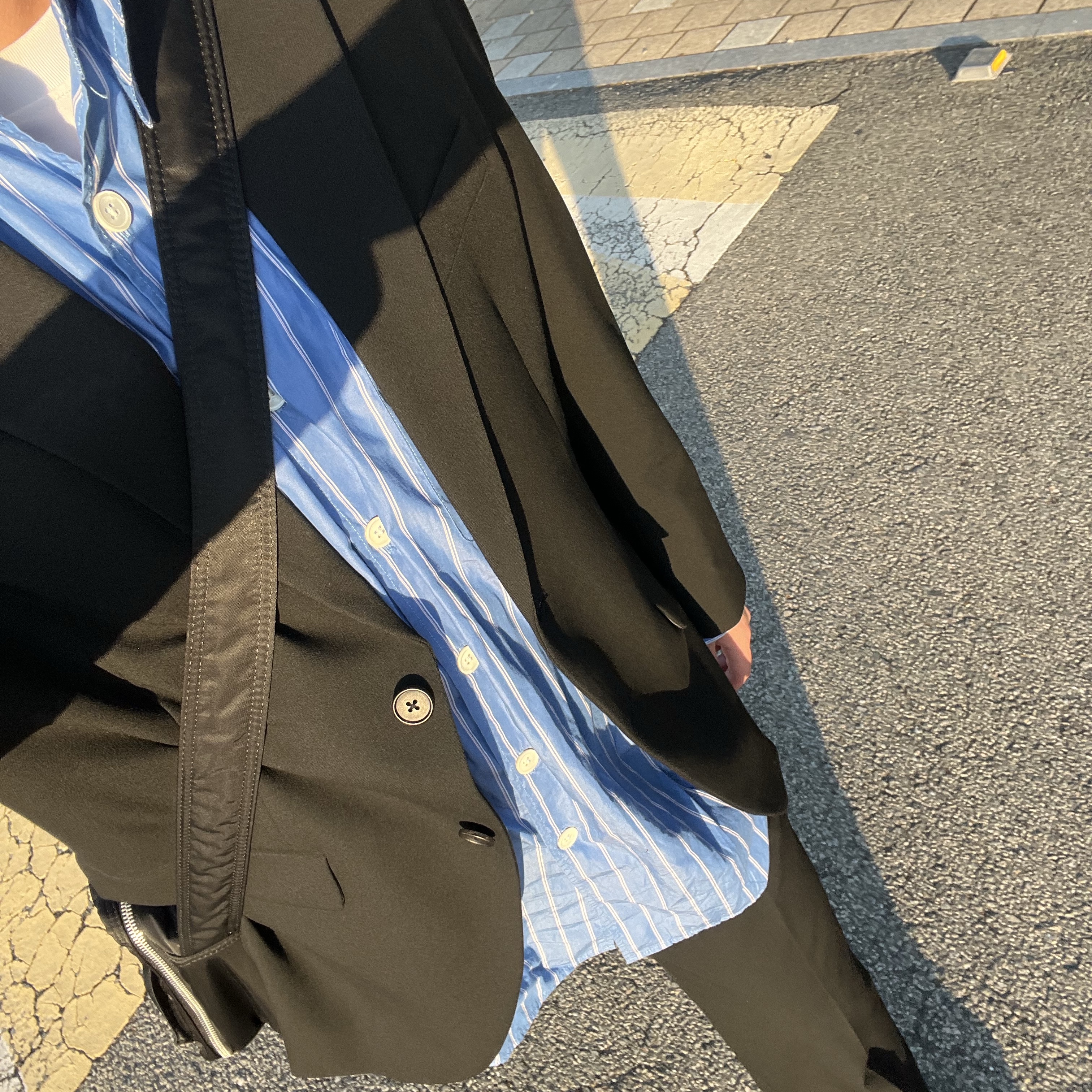 Our Legacy Classic Stripe Borrowed Shirt Blue White 착용 스타일