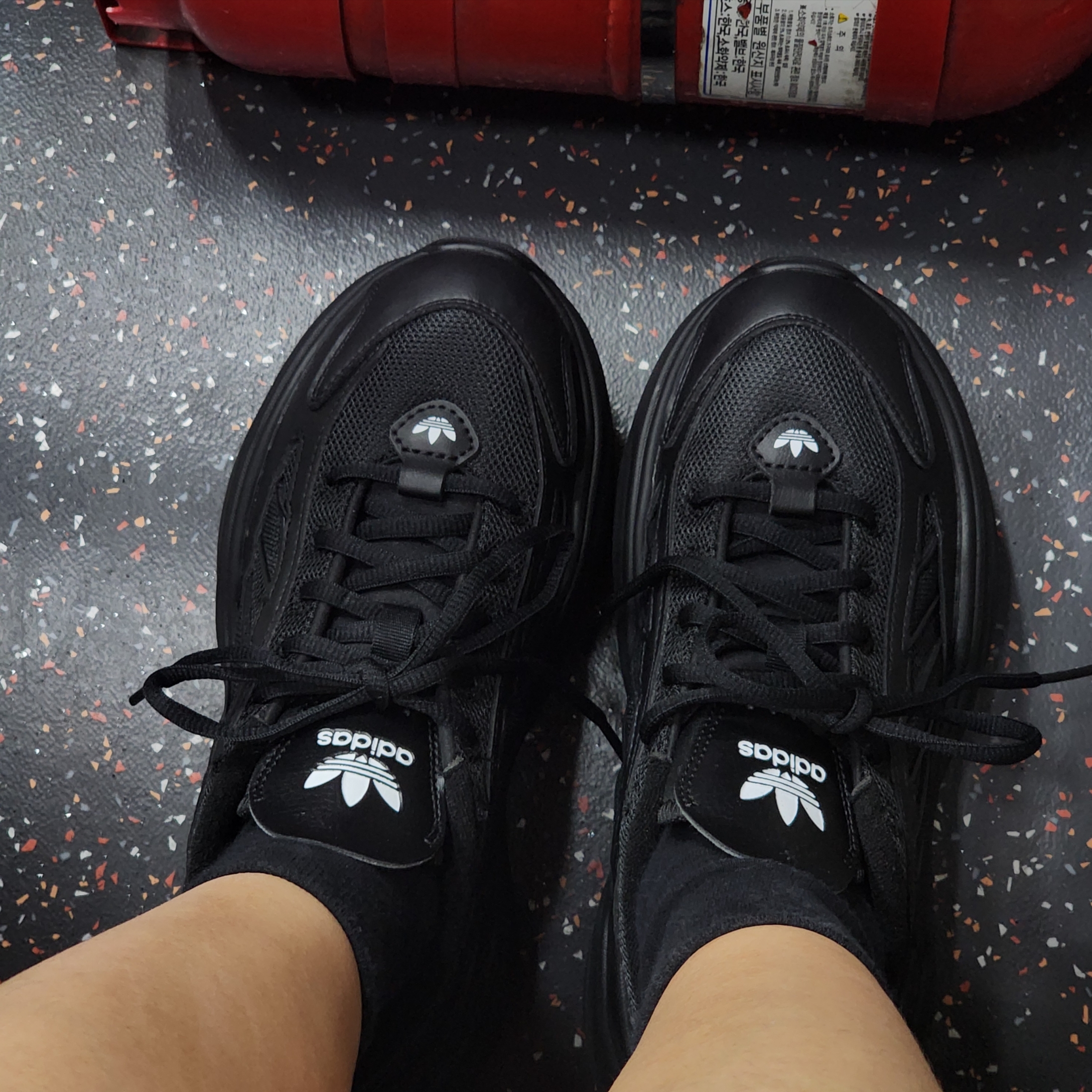 (W) Adidas Ozgaia Core Black 착용 스타일