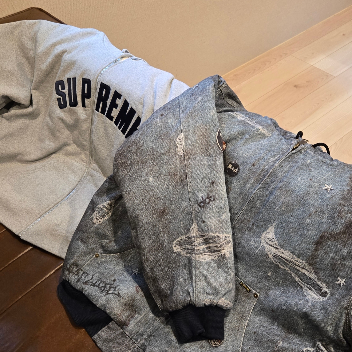 Supreme HJR Trompe L'oeil Hooded Work Jacket Blue - 24FW 착용 스타일