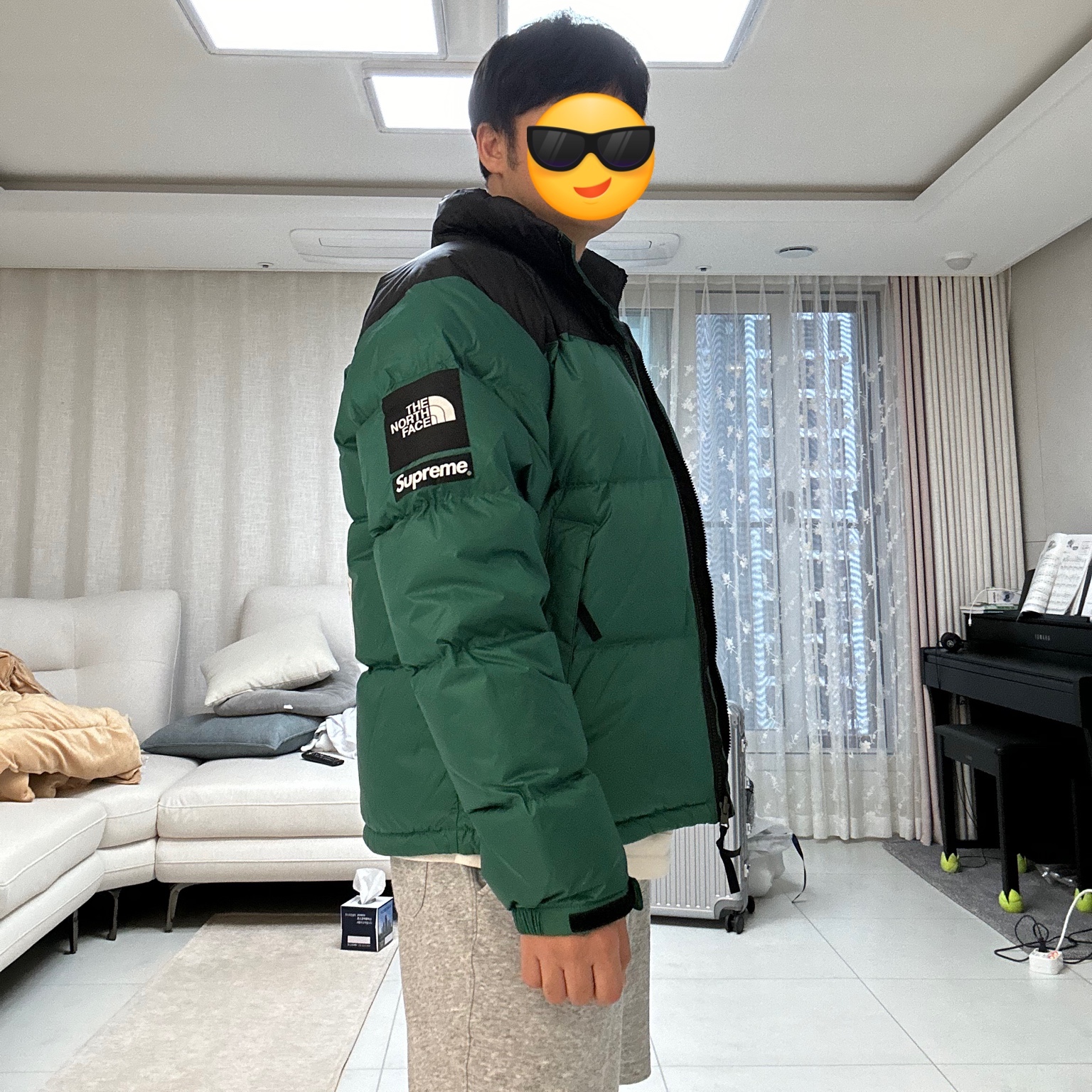 Supreme x The North Face Nuptse Jacket Green - 24FW 착용 스타일 - 1