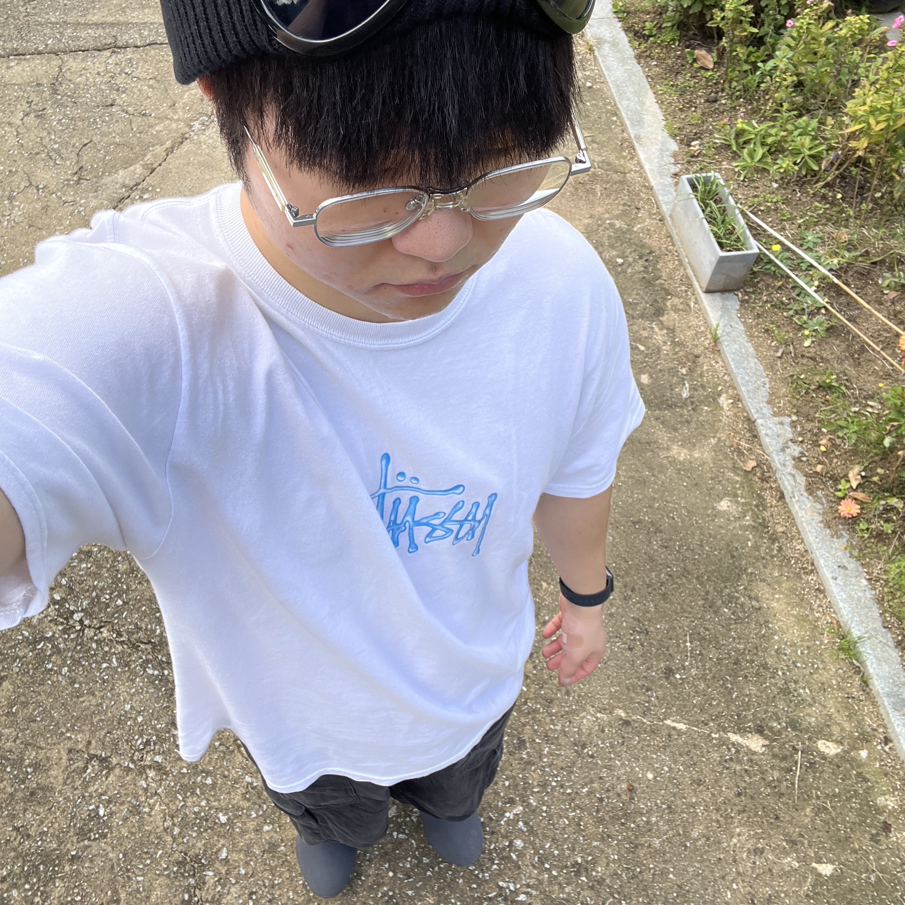 C.P. Company Cotton Goggle Beanie Black - 23SS, Gentle Monster Catta C2 Silver 착용 스타일 - 2